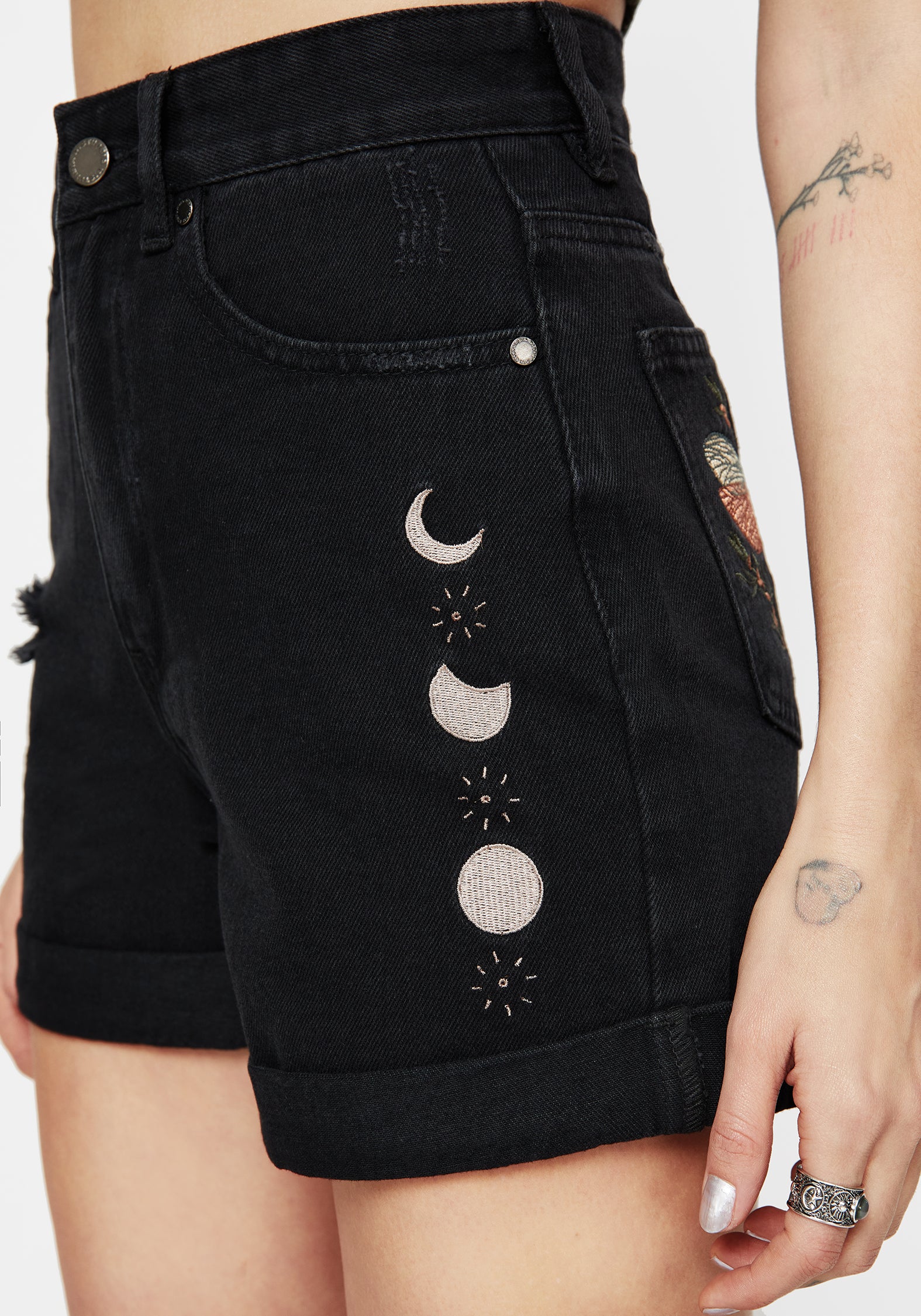 Griffinfly Embroidered Distressed Denim Shorts - Image 4