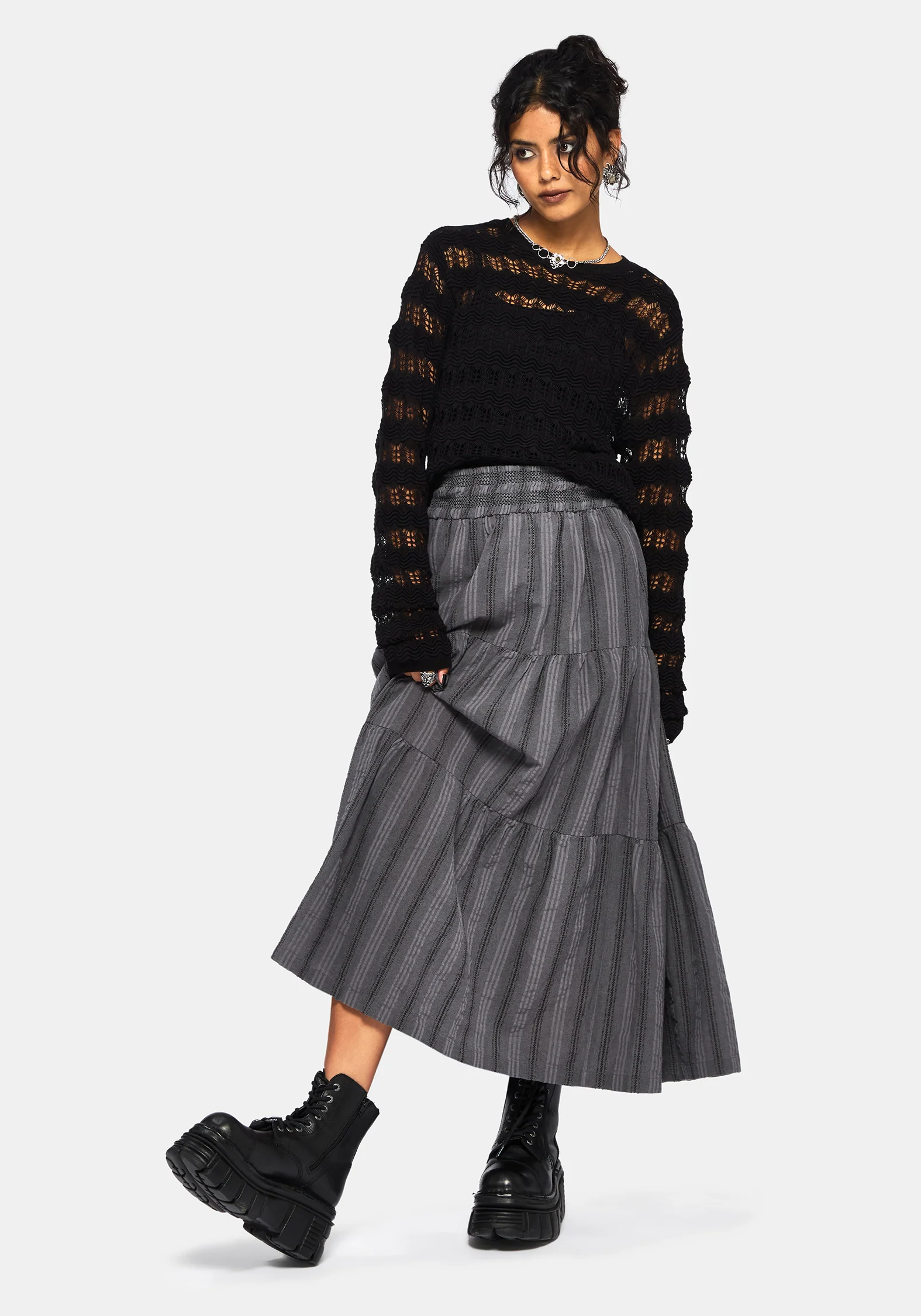 Grove Cotton Stripe Tiered Midaxi Skirt - Image 4