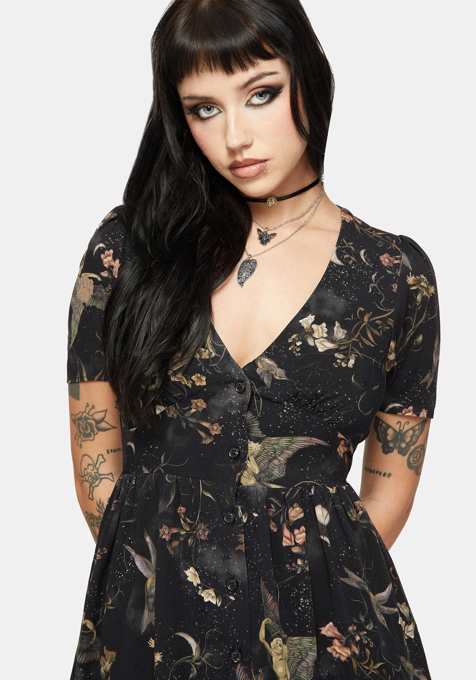 Harpyiai Print Button Up Mini Dress - Image 2