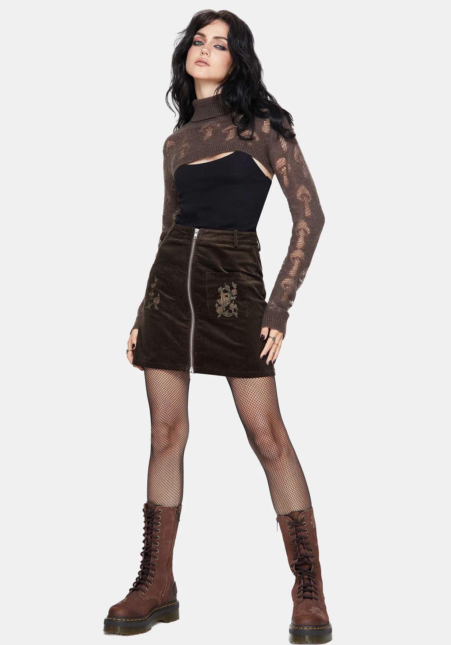 Harriet Mushroom Jacquard Extreme Crop Jumper - Taupe - Image 5