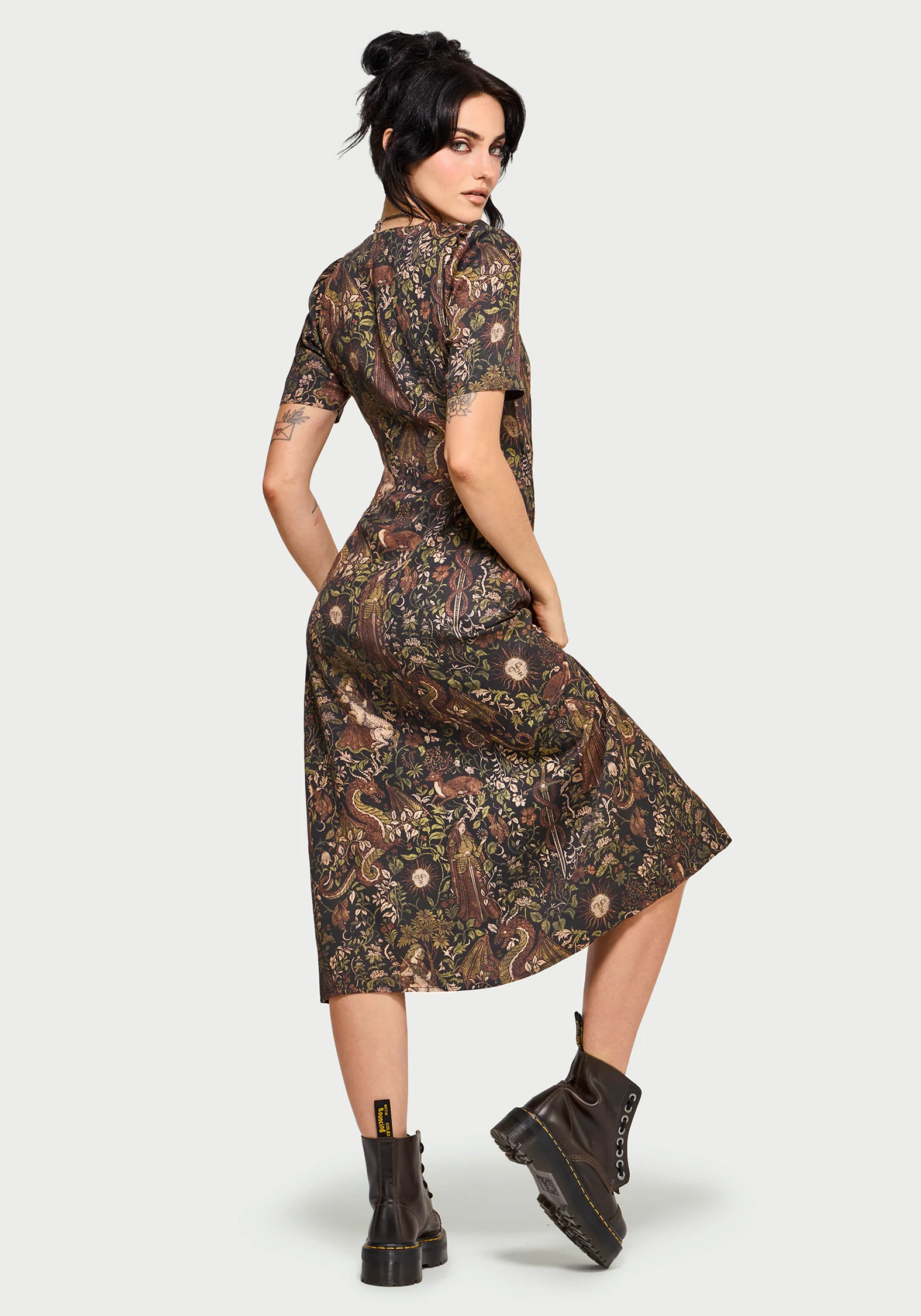 Haunt Medieval Print Wrap Midi Shirt Dress - Image 3