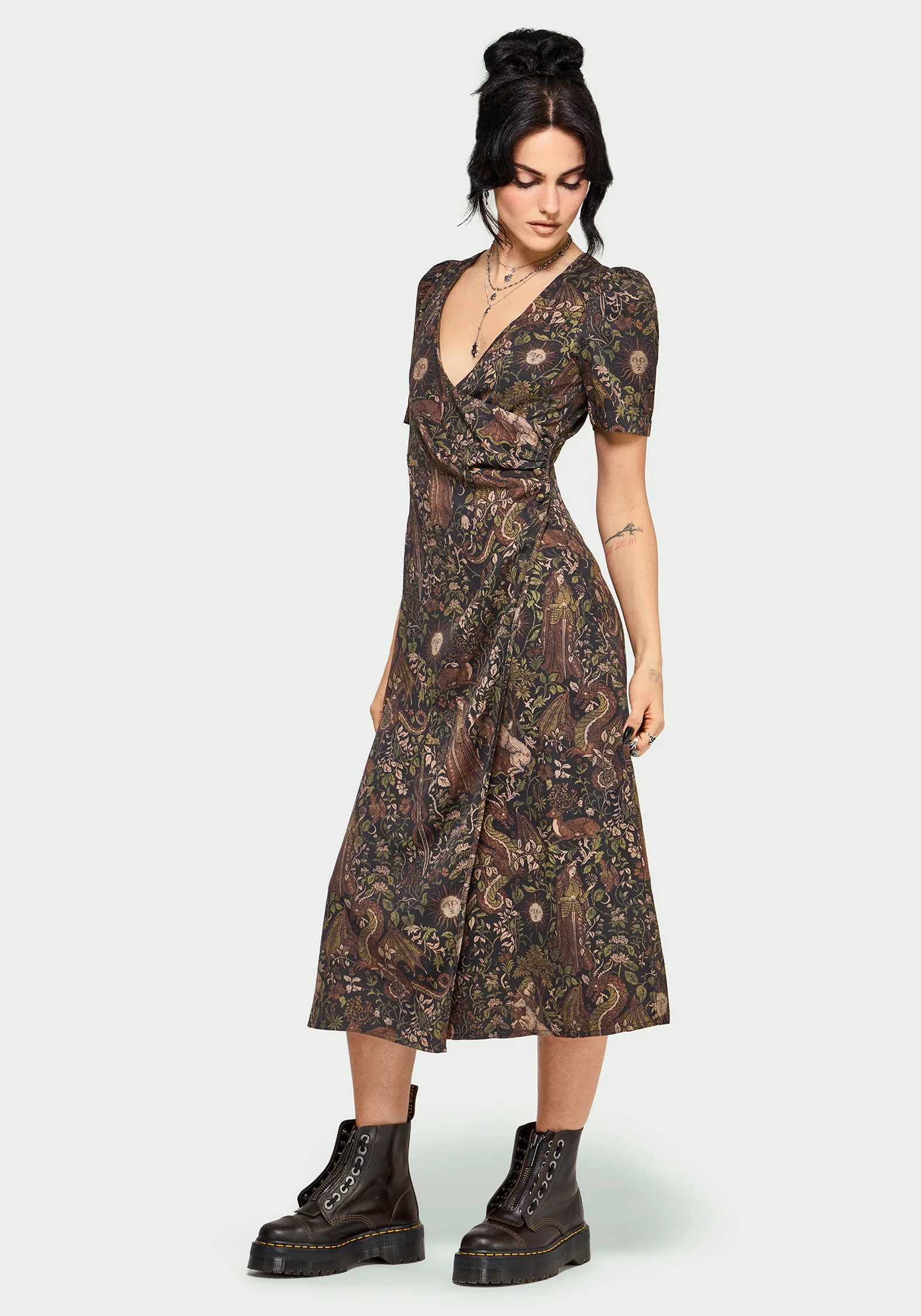 Haunt Medieval Print Wrap Midi Shirt Dress - Image 4