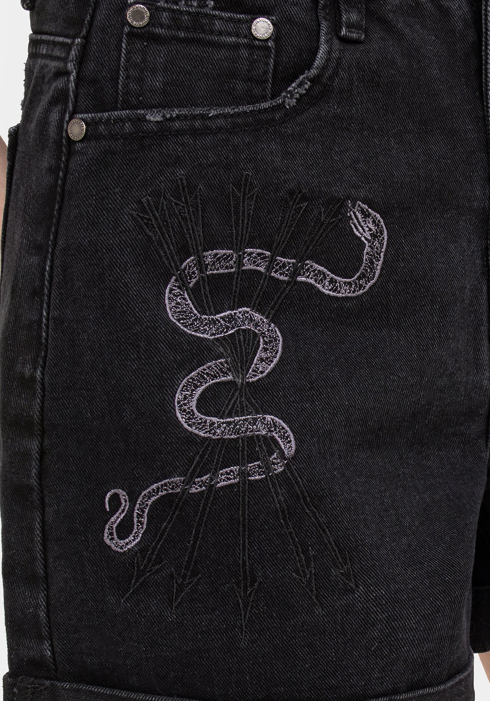 Heroica Embroidered Denim Mom Shorts - Image 2
