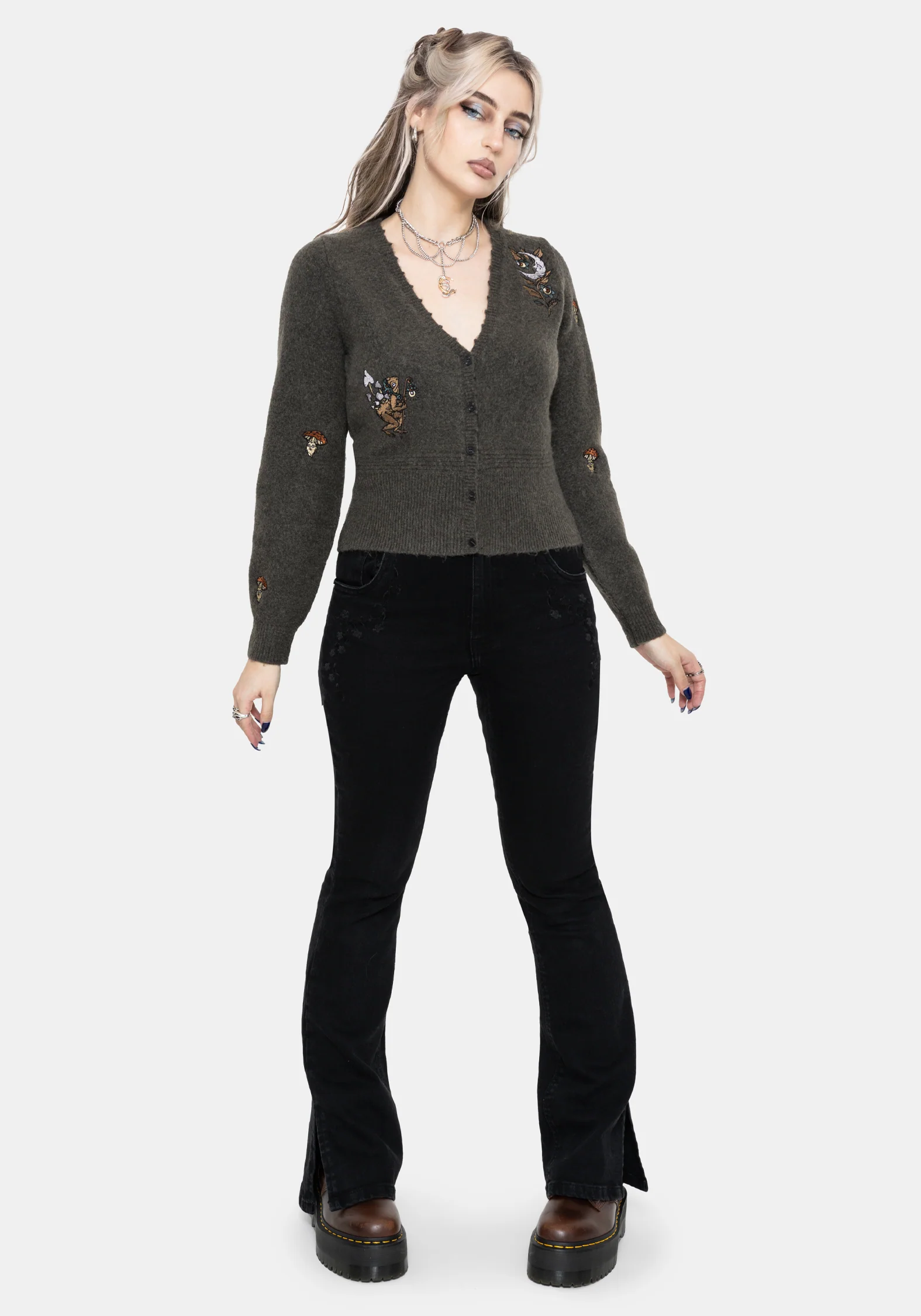 Hexborn Baba Yaga V Neck Embroidered Knit Cardigan - Image 6