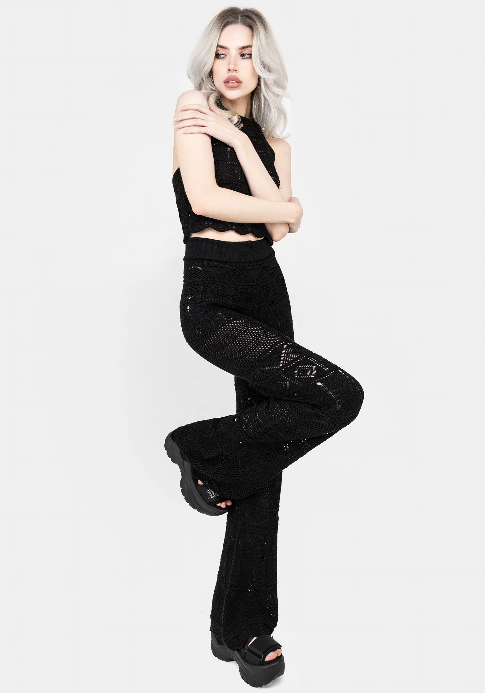 Hooked Pointelle Flare Trousers - Image 9