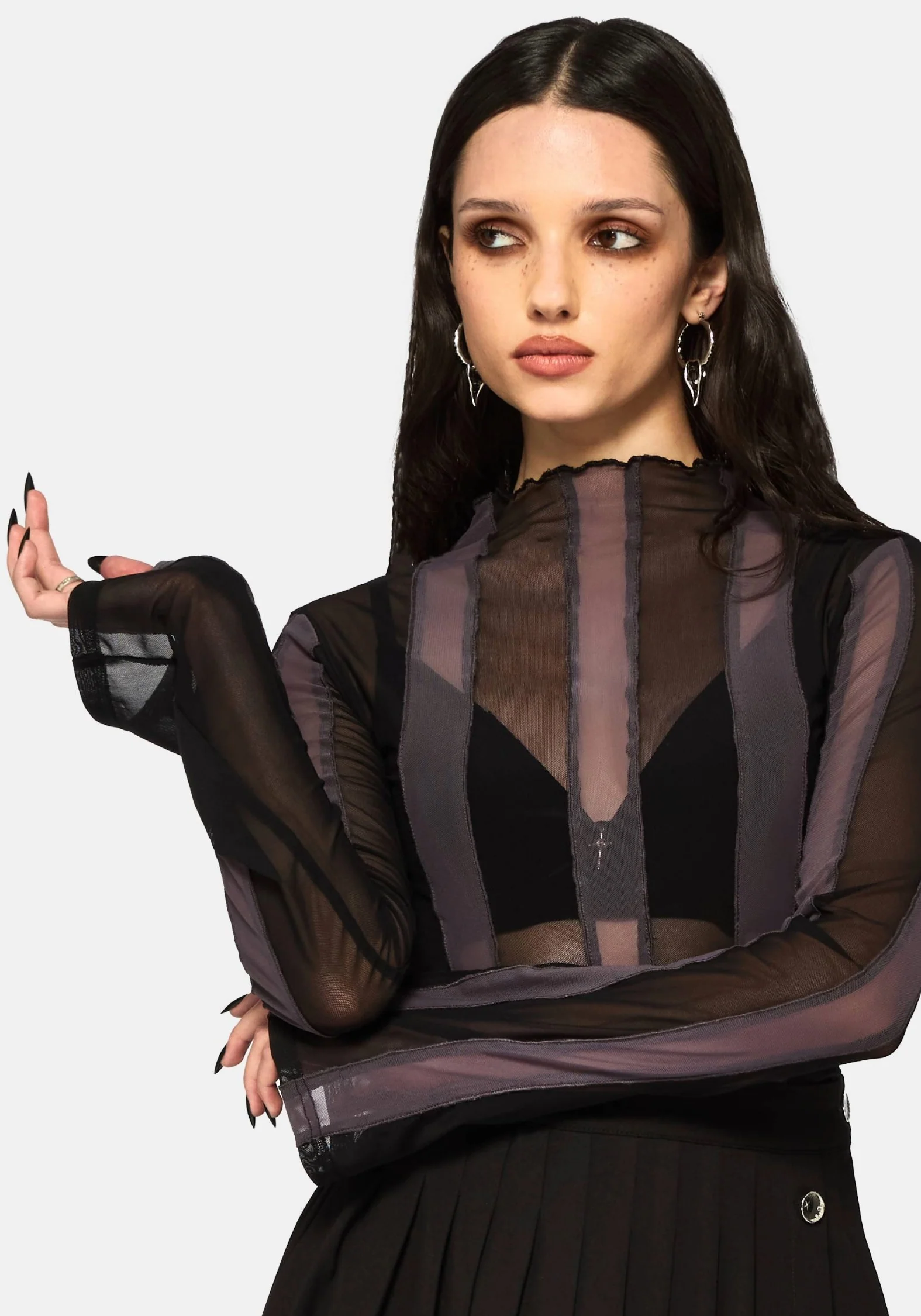 Ira Stripe Panelled Mesh Long Sleeve Top - Image 2