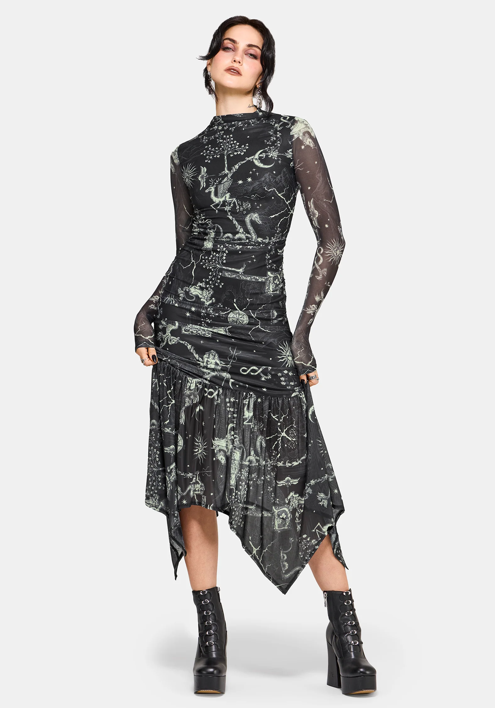 Isolde Medieval Map Mesh Midaxi Dress - Image 4