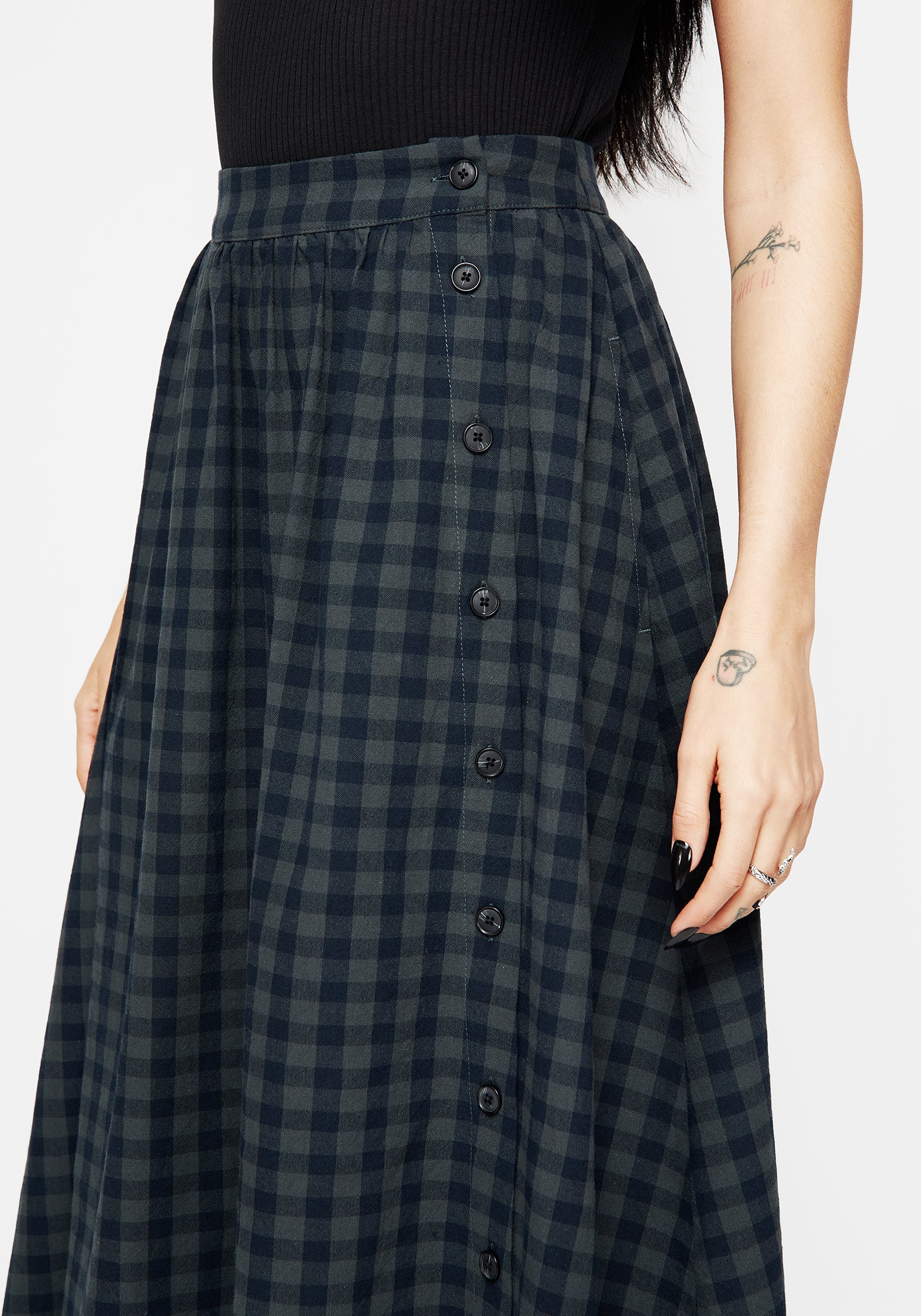 Jeannie Check Cotton Button Up Midaxi Skirt - Image 2
