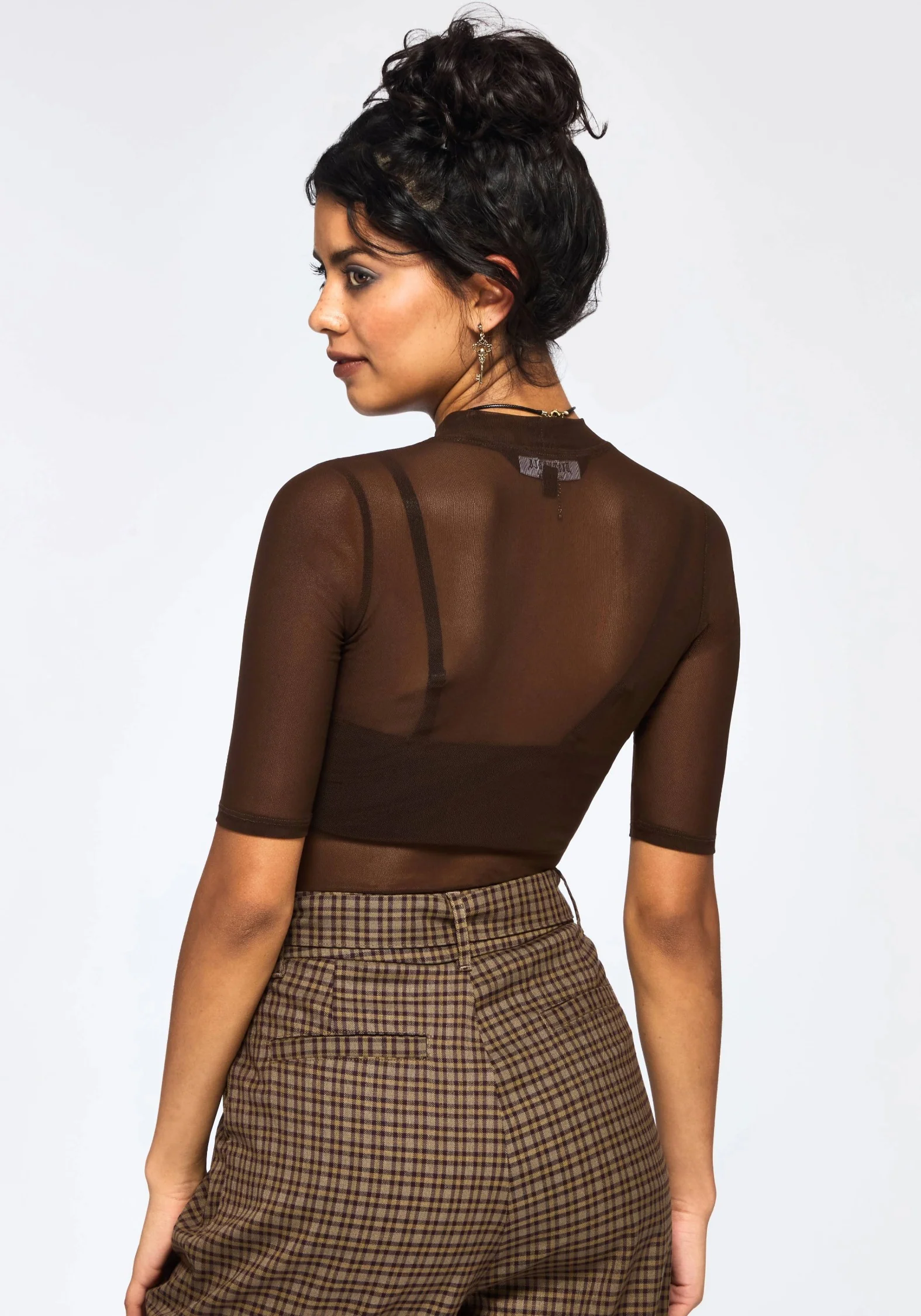 Jinx Mesh Short Sleeve Top - Brown - Image 3