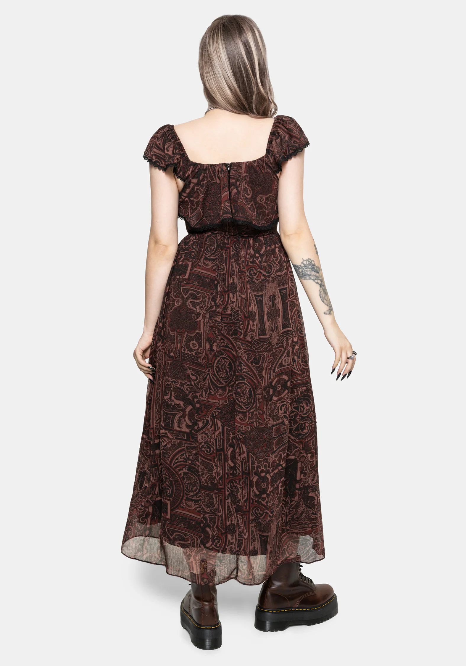 Kells Frilly Sleeve Lace Trim Midaxi Dress - Image 3