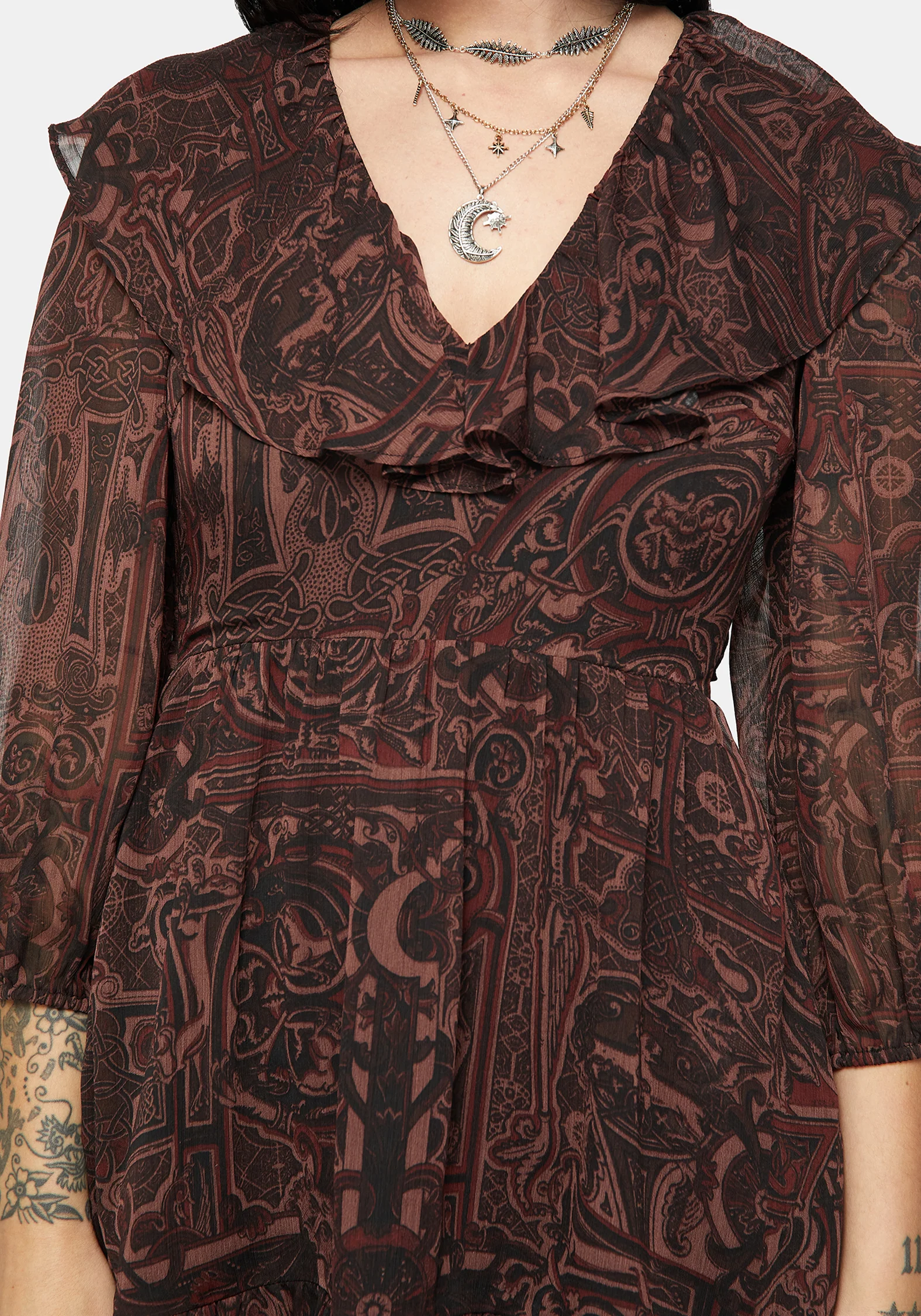 Kells Printed Tie Back Frill Mini Dress - Image 4