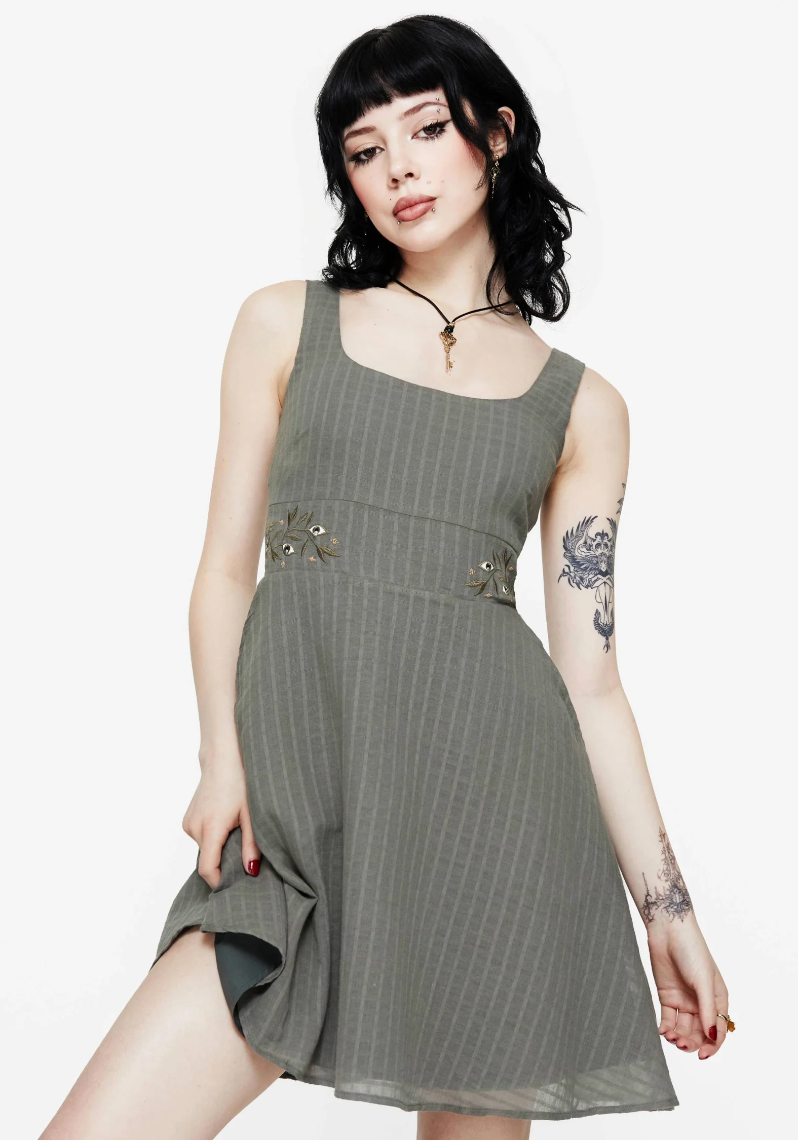 Koax Cotton Embroidered Pinafore Mini Dress - Image 4