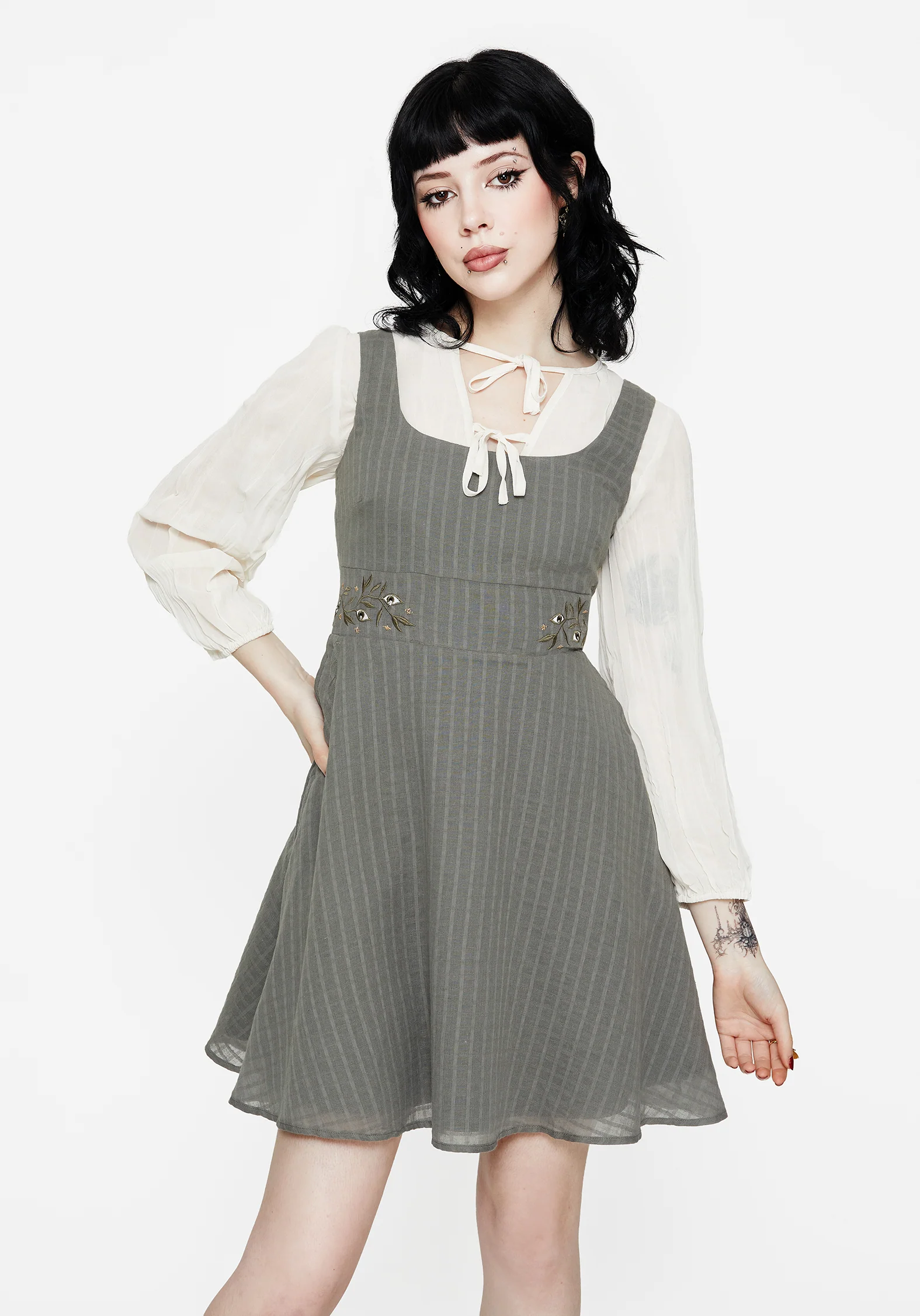 Koax Cotton Embroidered Pinafore Mini Dress - Image 7