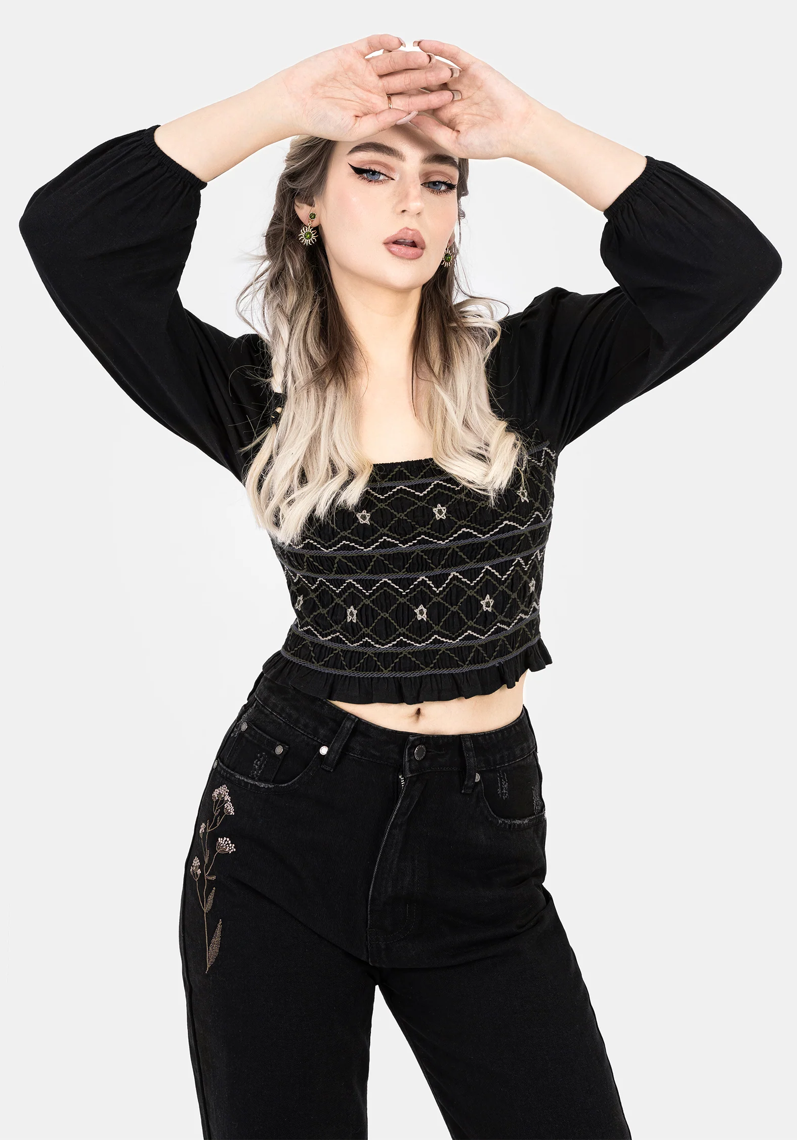 Larissa Hand Embroidered Smocked Puff Sleeve Top - Image 6