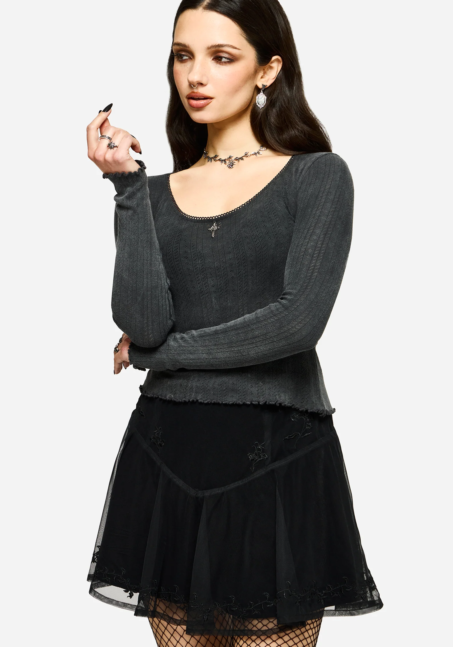 Lucera Long Sleeve Pointelle Scoop Neck Top - Image 4