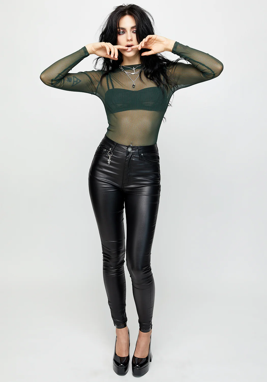 Lucille Long Sleeve Mesh Body - Evergreen - Image 5