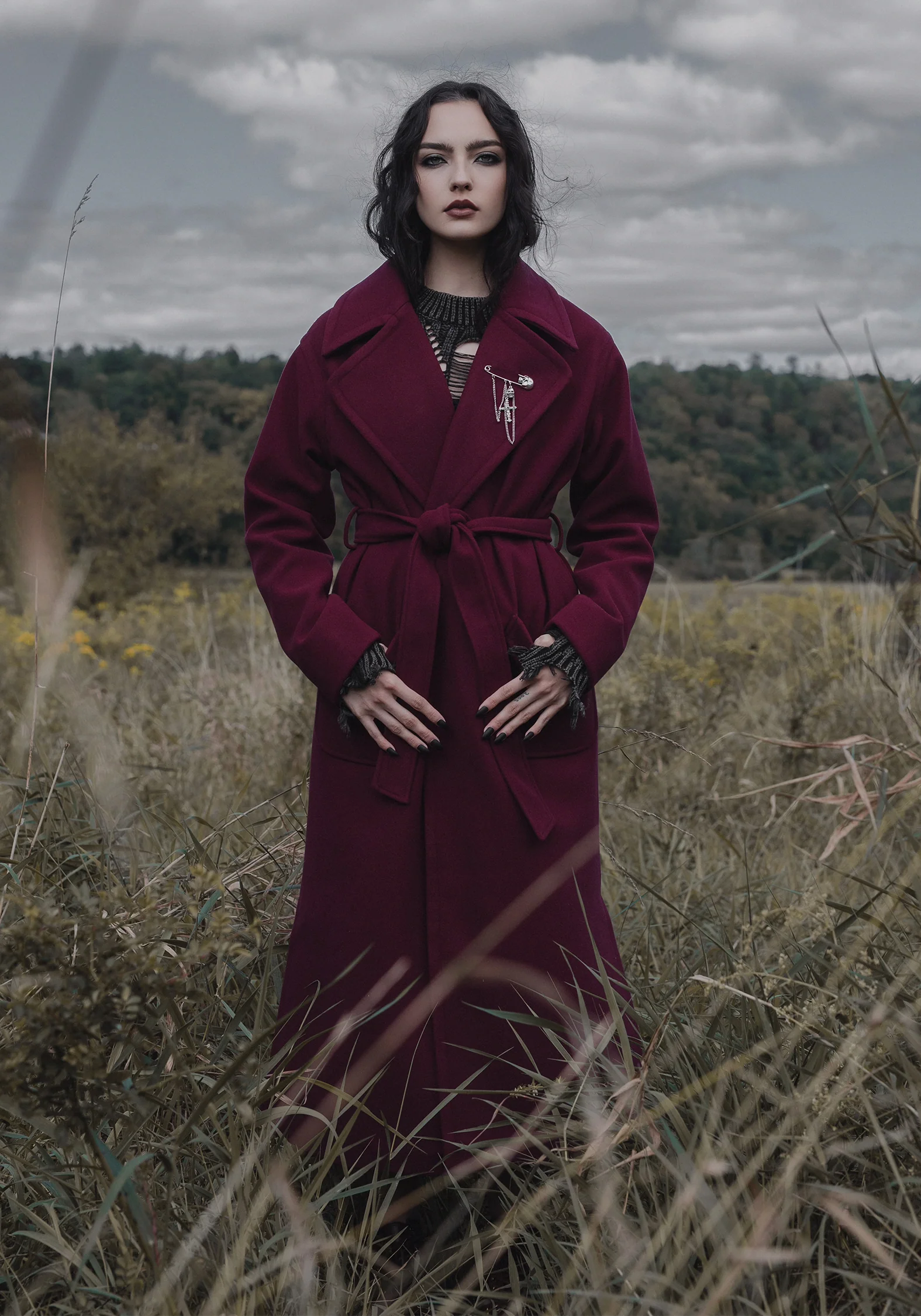 Meltdown Oversized Coat with Brooch - Red - Image 11