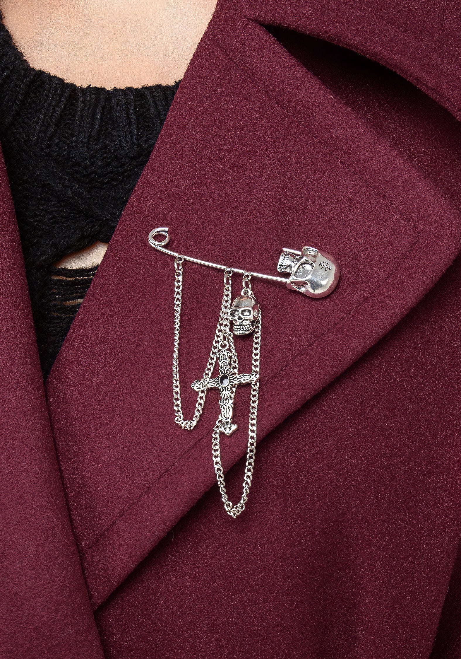 Meltdown Oversized Coat with Brooch - Red - Image 2