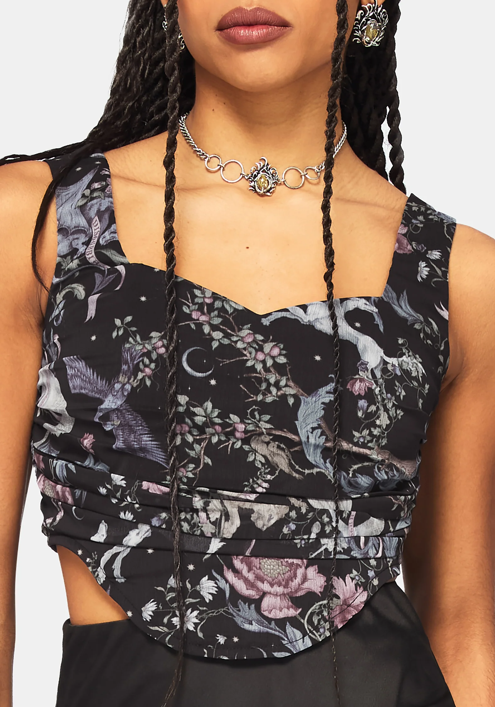 Merunicorn Enchanted Forest Print Ruched Corset Top - Image 2