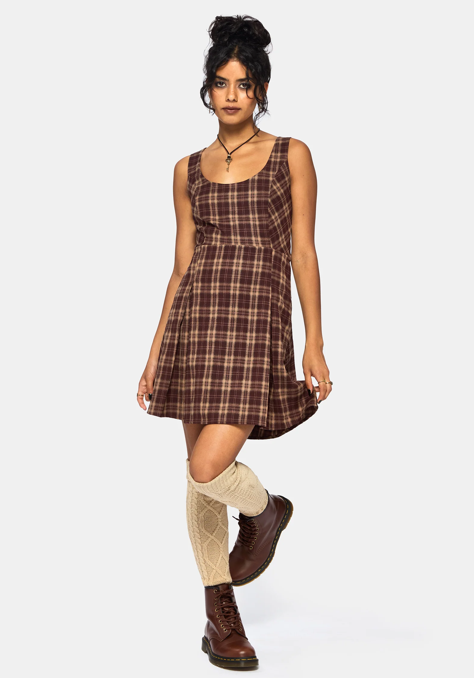 Milo Check Pinafore Mini Dress - Image 4