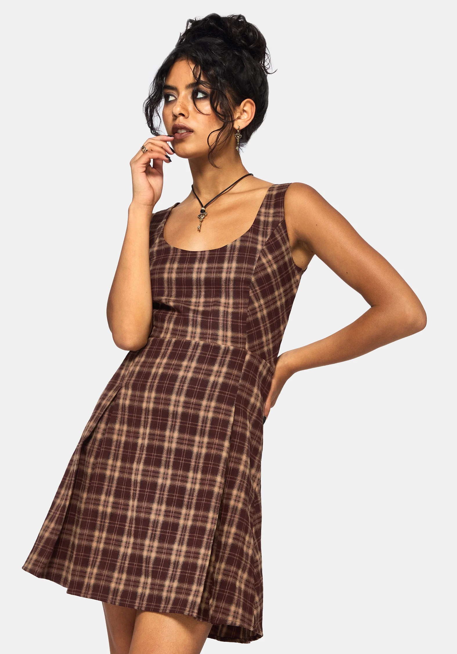 Milo Check Pinafore Mini Dress - Image 6