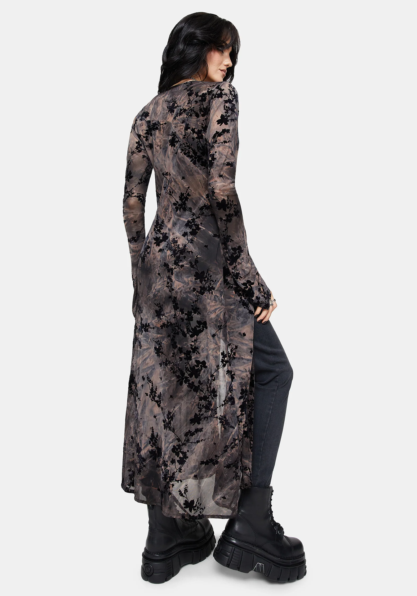 Monroe Flocked Mesh Long Sleeve Midaxi Overdress - Image 3