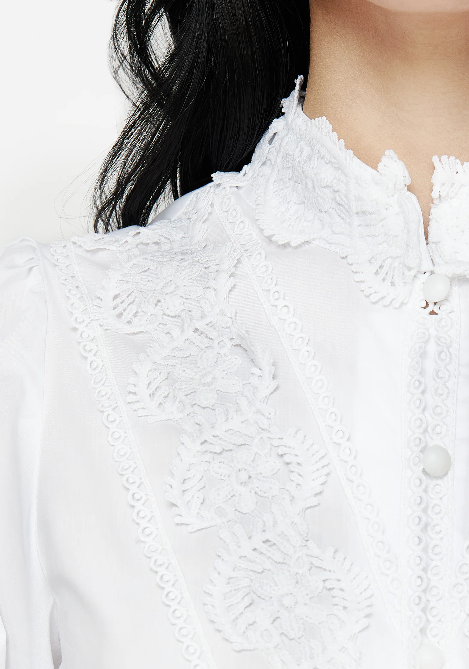 Morgaine Lace Detail Button Up Shirt - White - Image 2