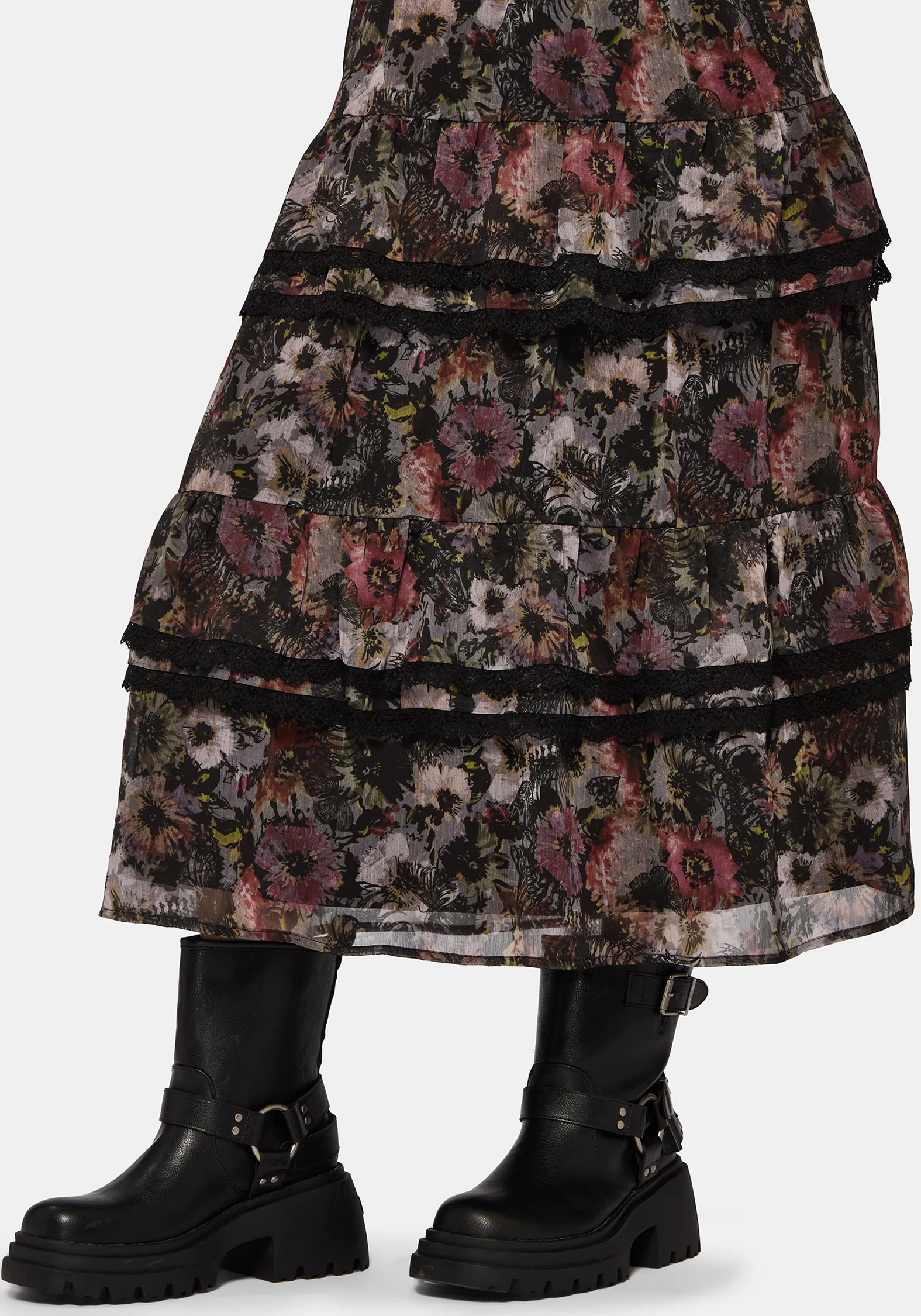 Mortua Grunge Floral Print Peplum Frill Cami Maxi Dress - Image 5