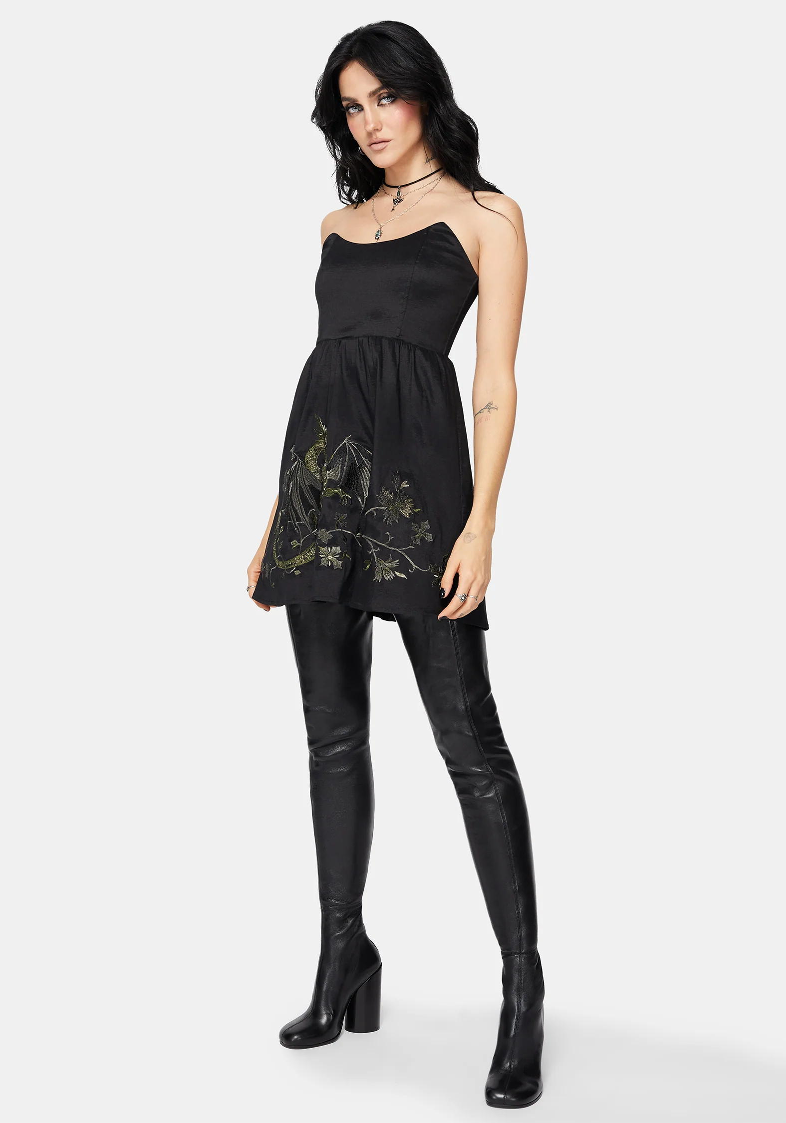 Muse Dragon Embroidery Strapless Mini Dress - Image 4