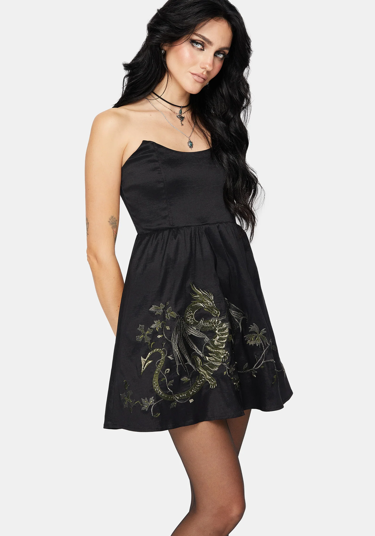 Muse Dragon Embroidery Strapless Mini Dress - Image 8