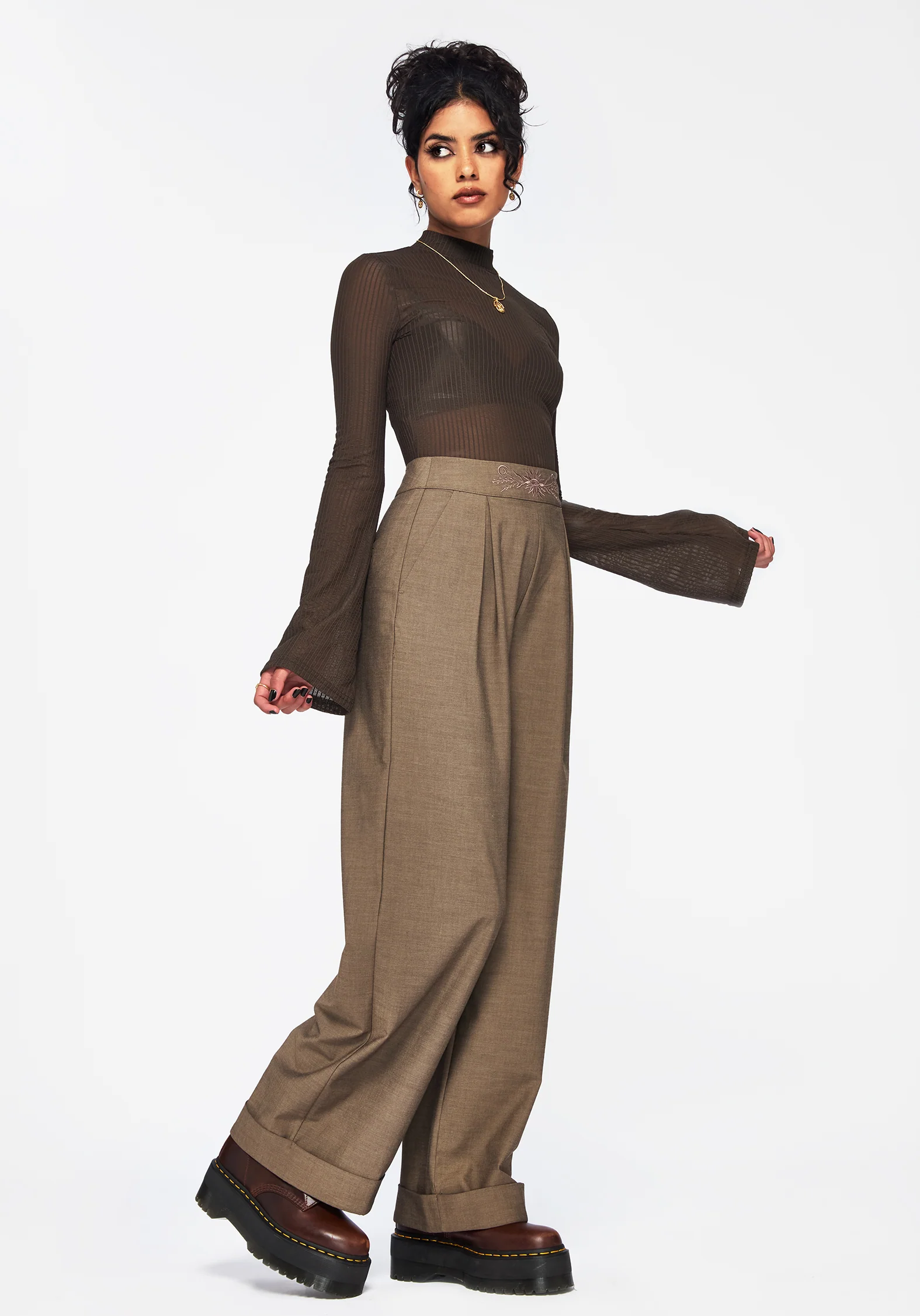 Mystic Embroidered Turn Up Wide Leg Trouser - Image 5