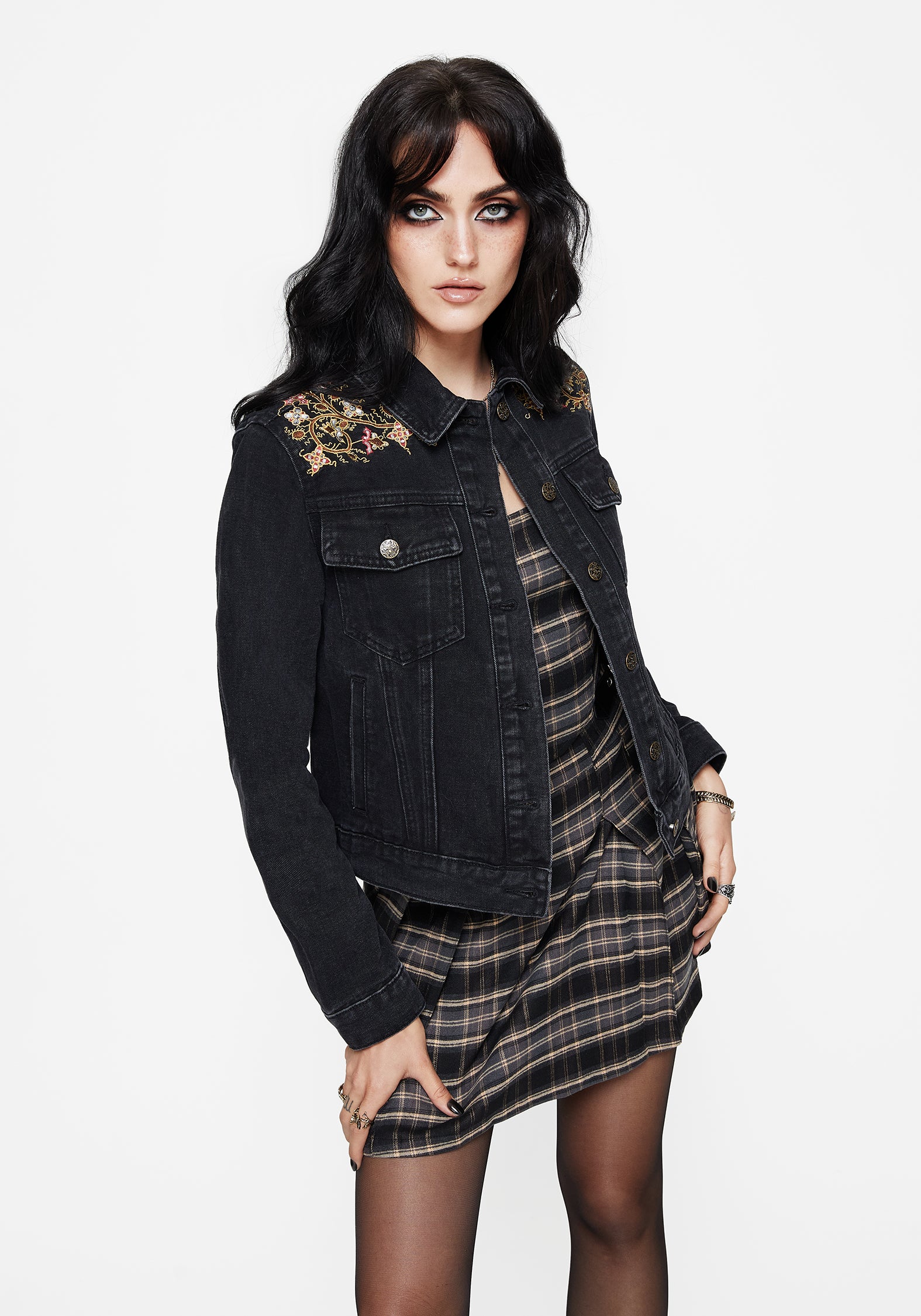 Nasturtium Floral Embroidered Denim Jacket - Image 4