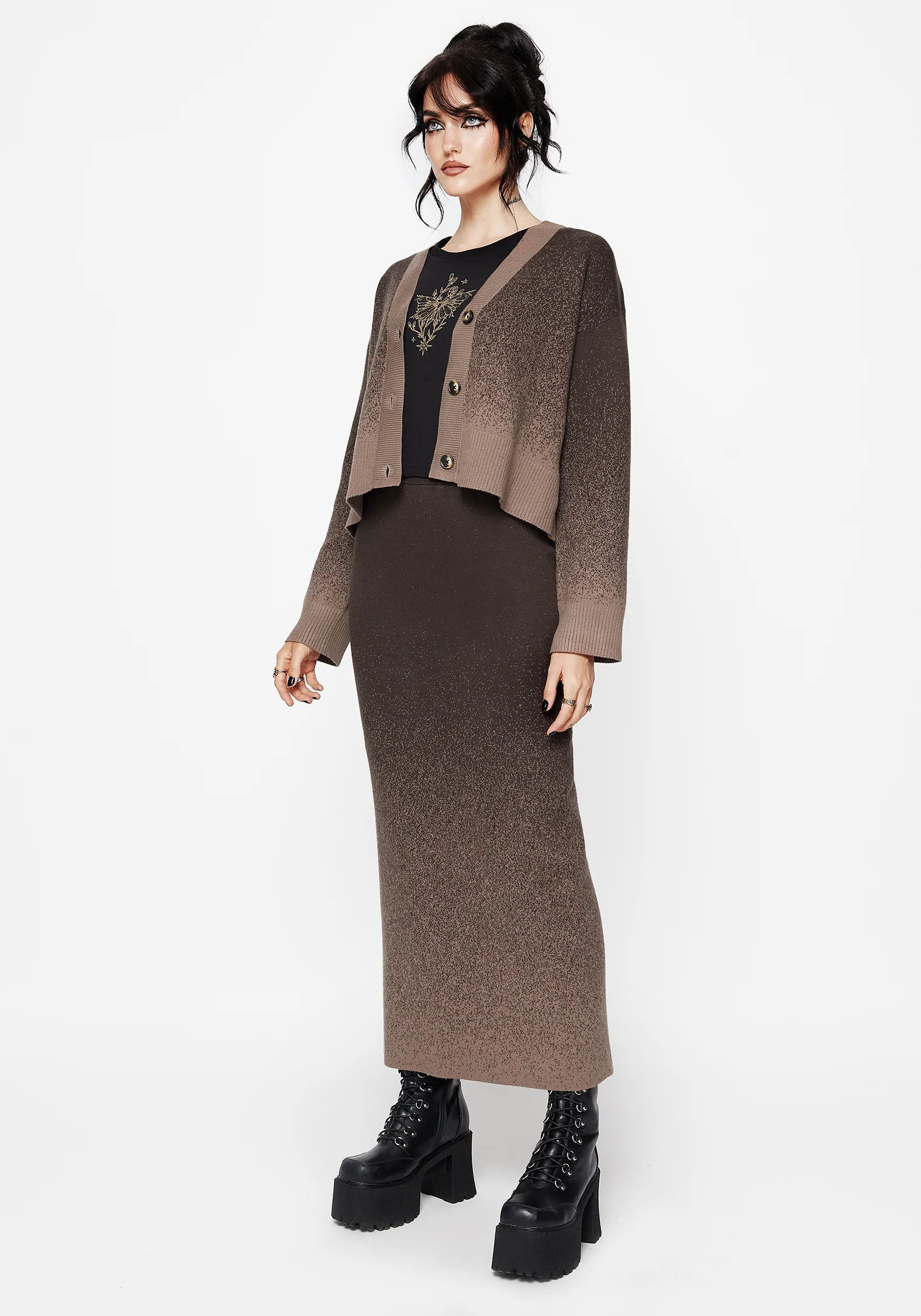Nightjar Ombre Knit Maxi Skirt - Taupe - Image 5