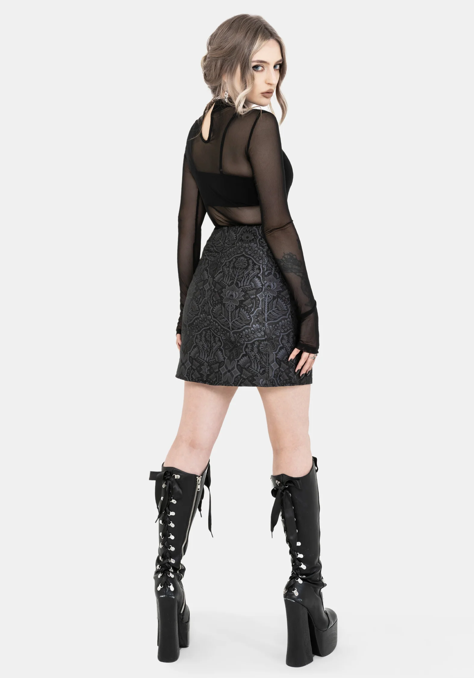 Nocturna Jacquard A Line Mini Skirt - Image 3