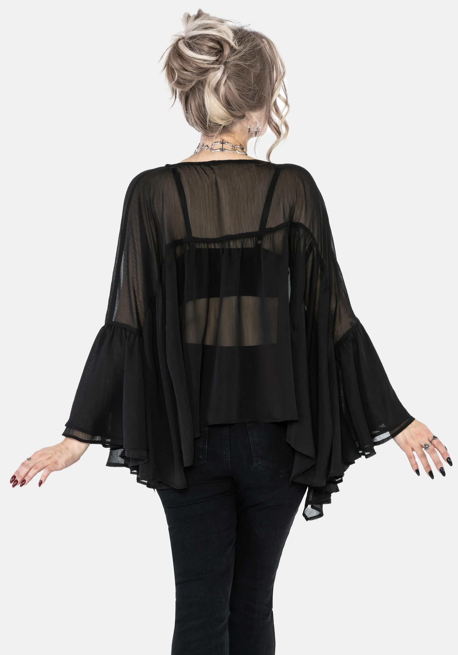 Noire Fluted Cuff Chiffon Blouse - Image 3
