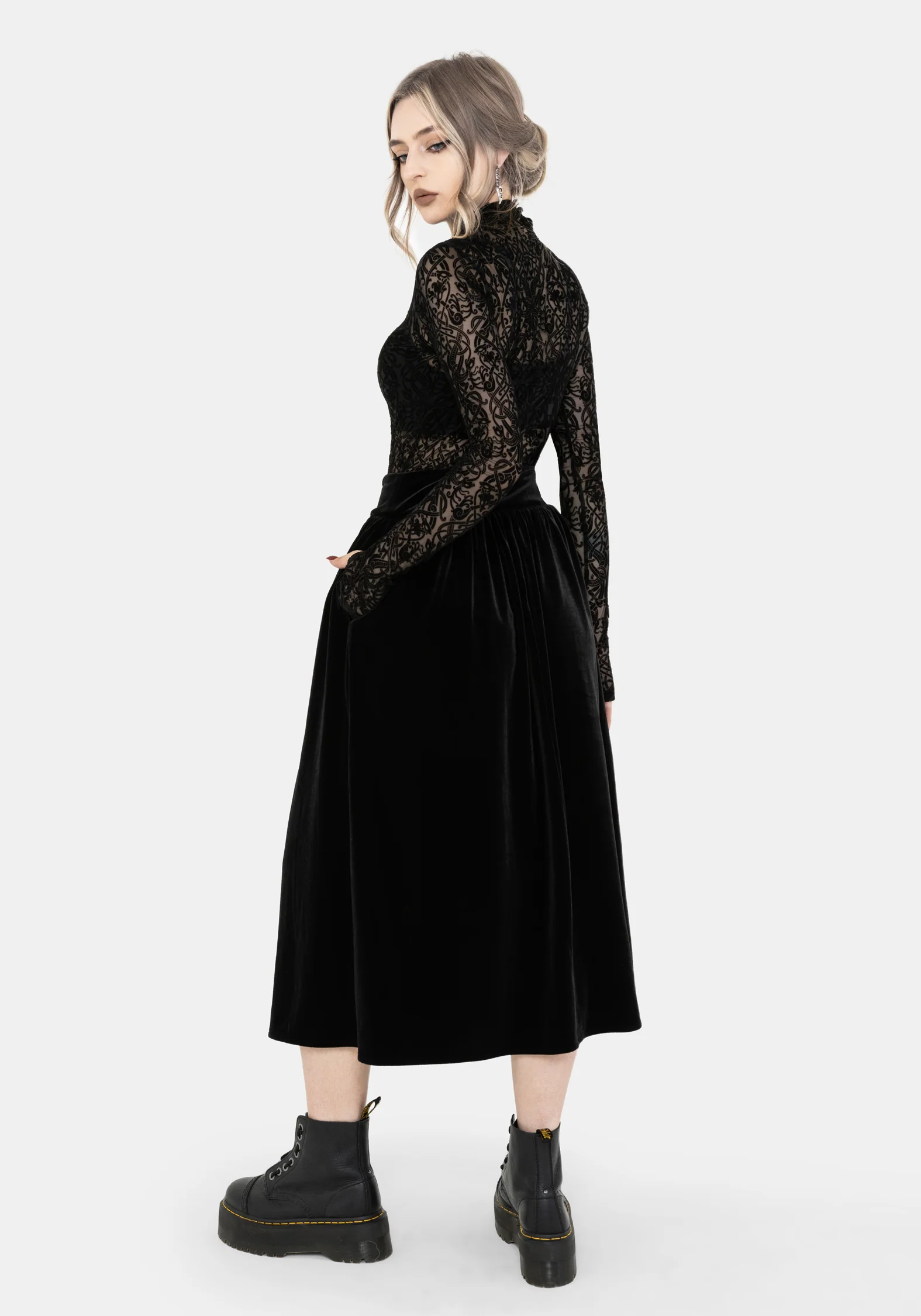 Nova Velour Frog Closure Midi Skirt - Image 3