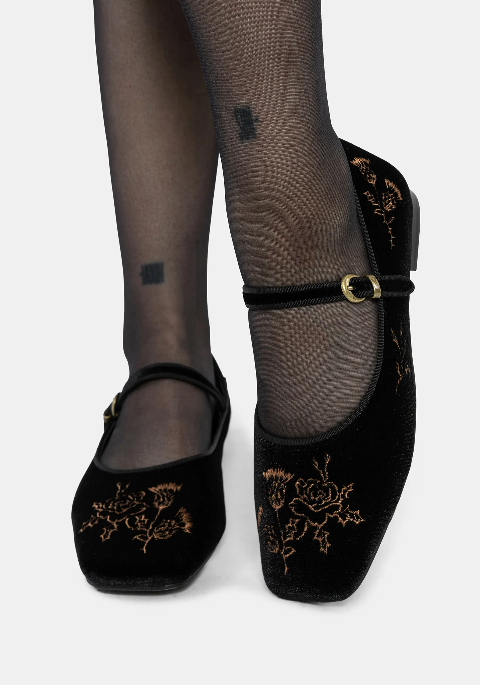 Nyla Velvet Embroidered Ballerina Pumps - Image 3