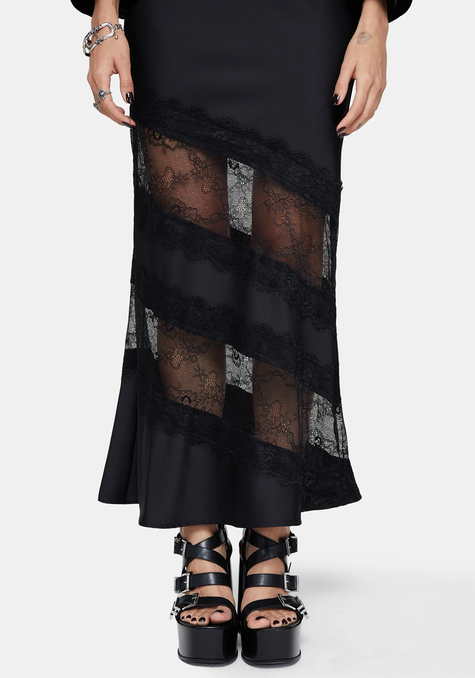 Onyx Lace Cut Out Maxi Skirt - Image 2