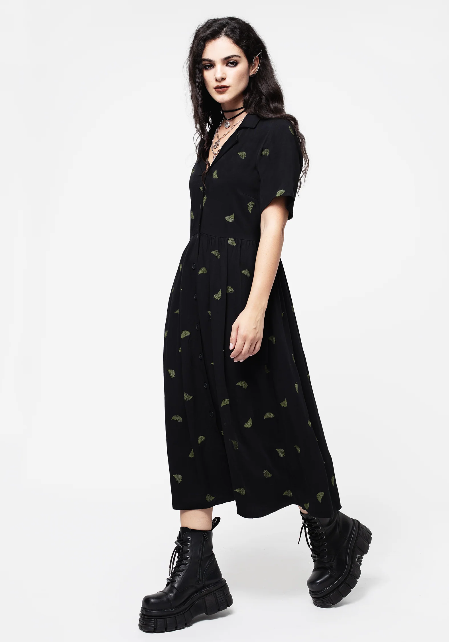 Osmunda Fern Embroidered Midi Shirt Dress - Image 4
