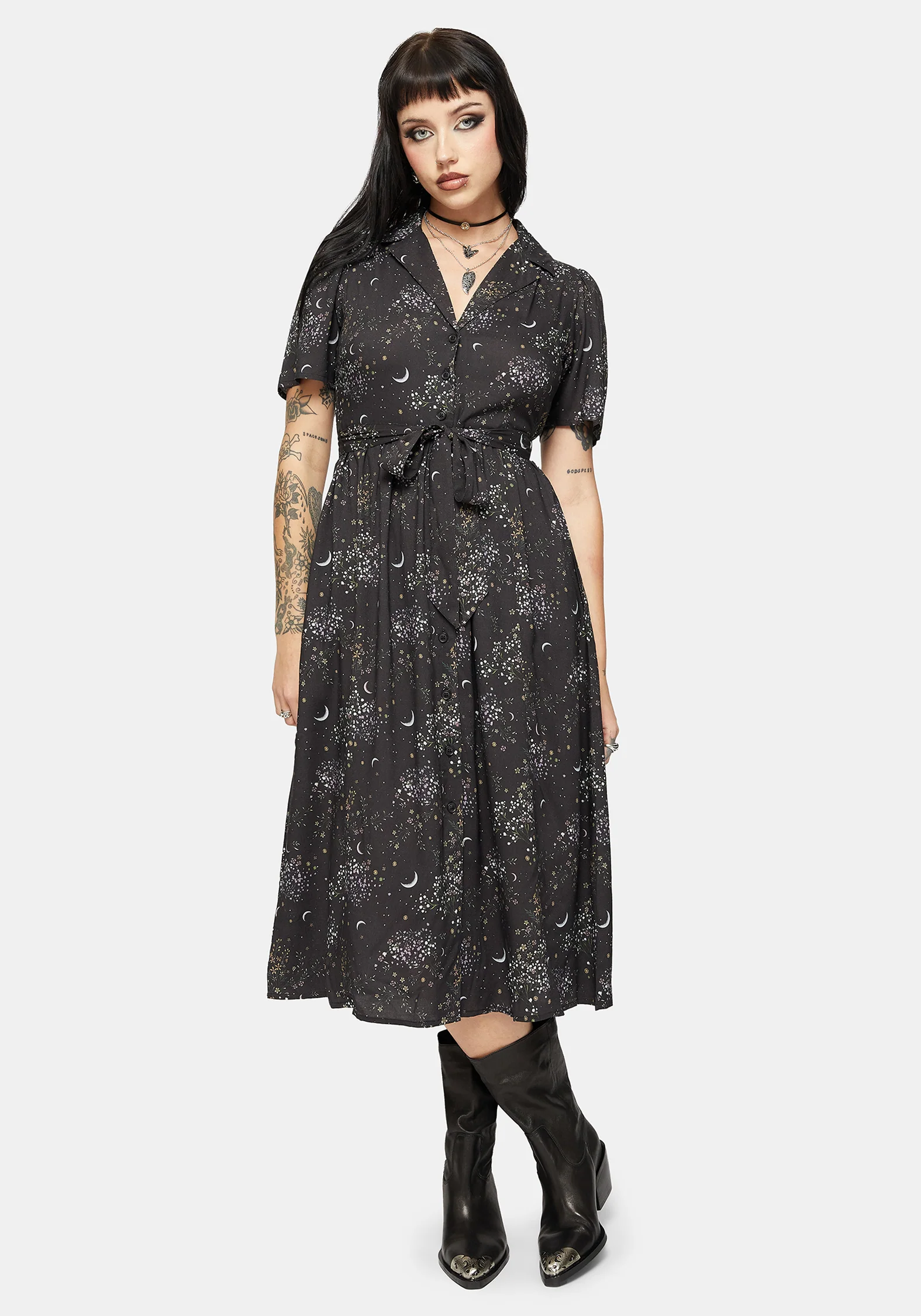 Peaseblossom Celestial Tie Back Midi Shirt Dress - Image 5