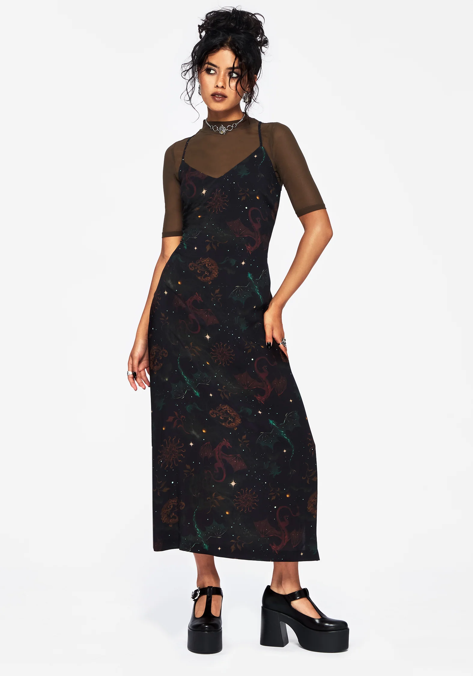 Phoenix Dragon Printed Cami Midi Dress - Image 5