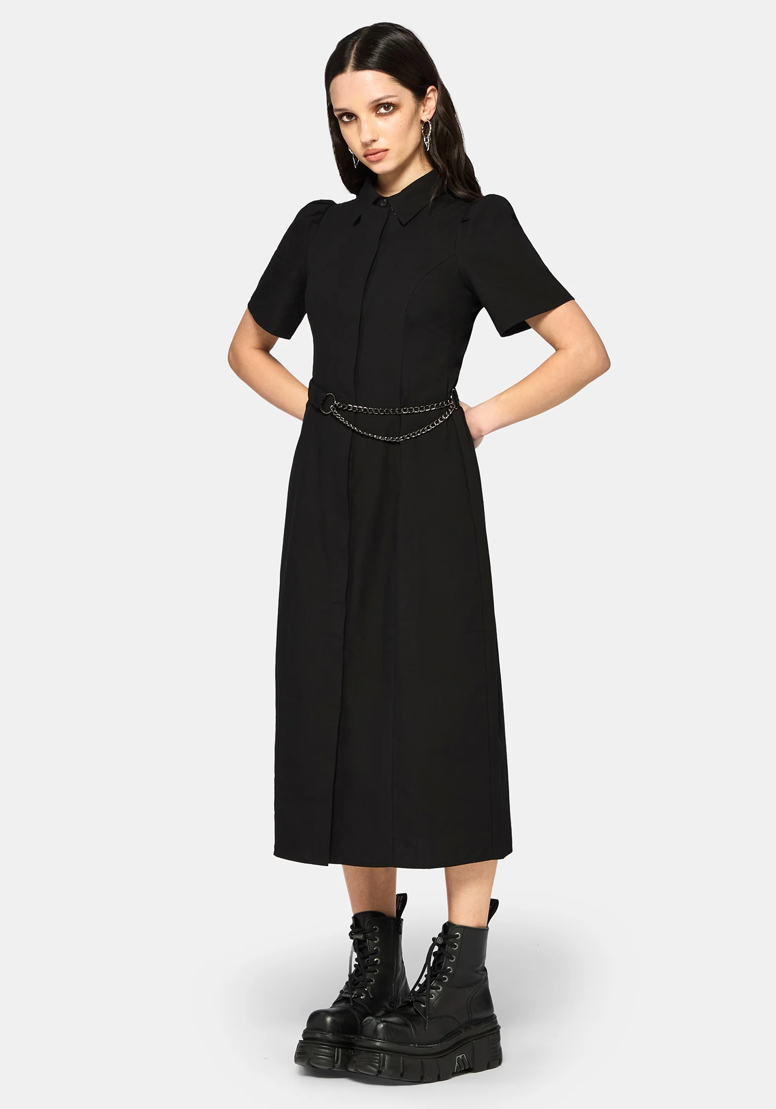 Phonoi Chain Belted Button Up Midaxi Dress - Image 5