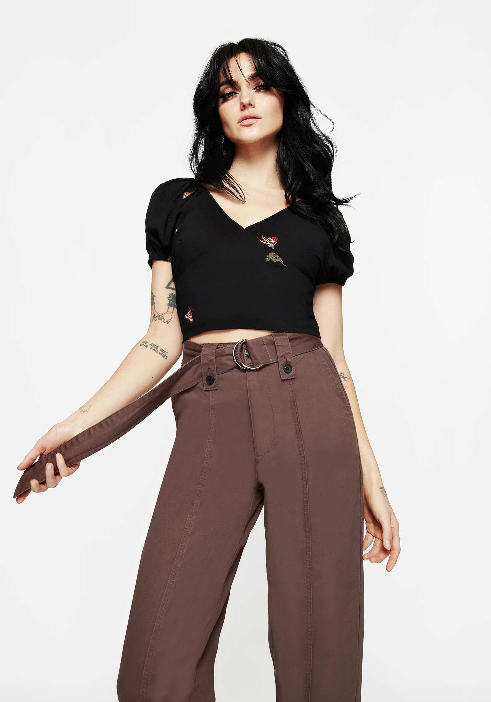Pinhead Belted Balloon Leg Trousers - Brown - Image 2