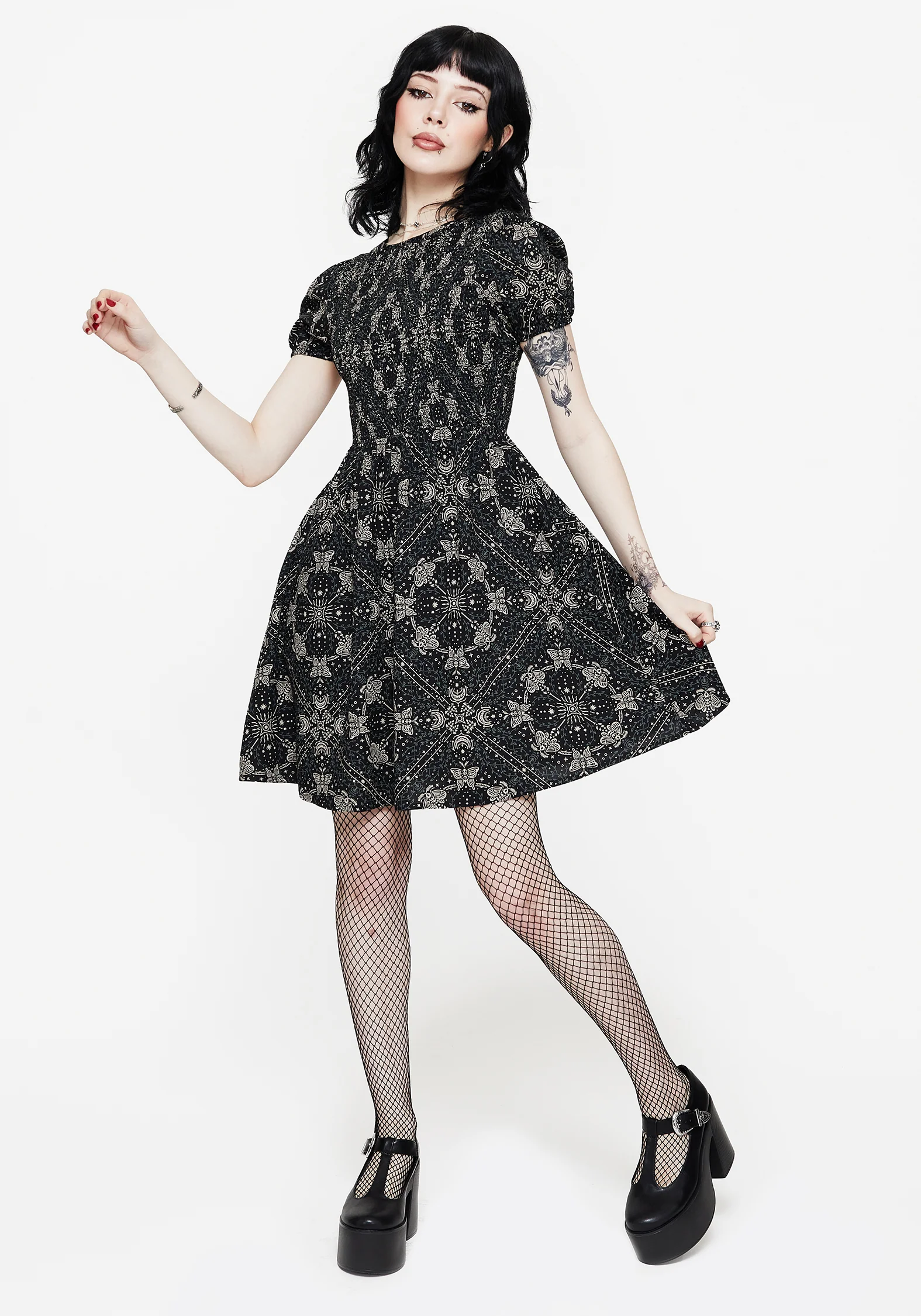 Poem Moth Print Puff Sleeve Mini Dress - Image 6