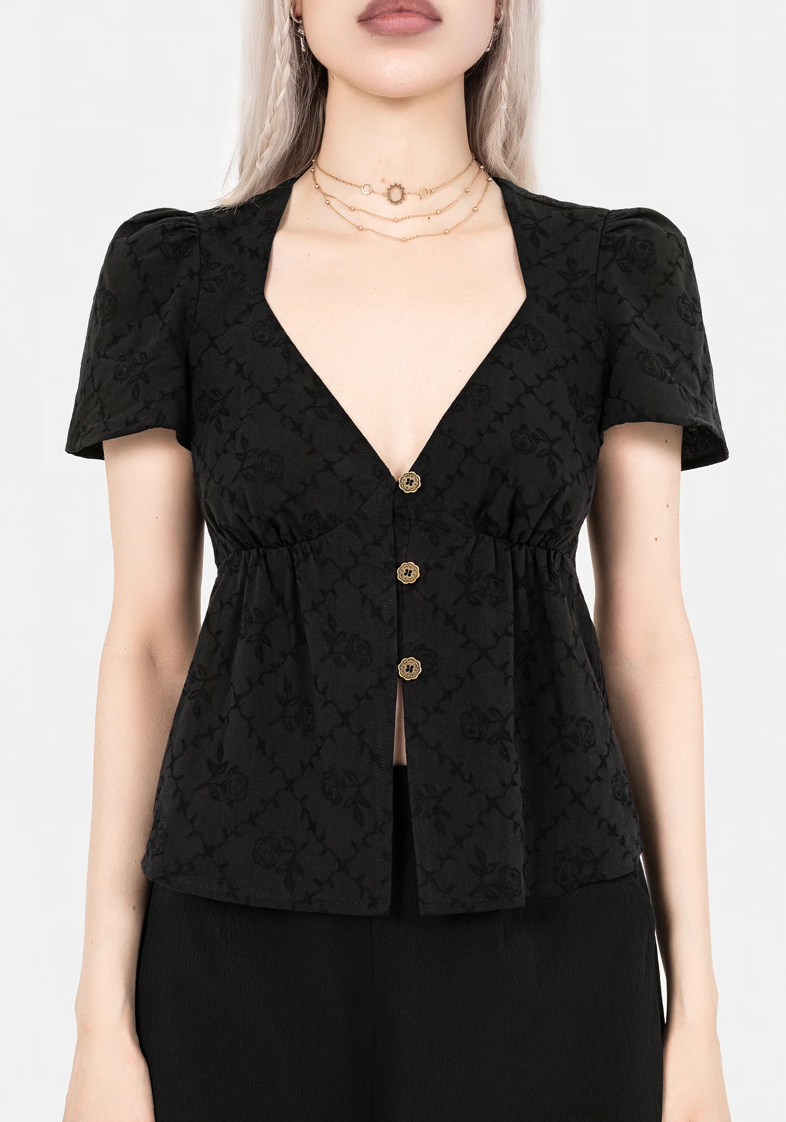 Polgara Floral Jacquard Peplum Top - Image 2