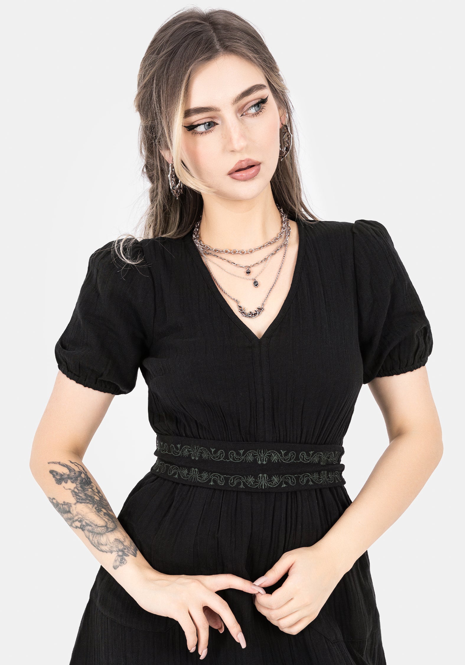 Poultice Embroidered Cotton Midi Dress - Black - Image 2