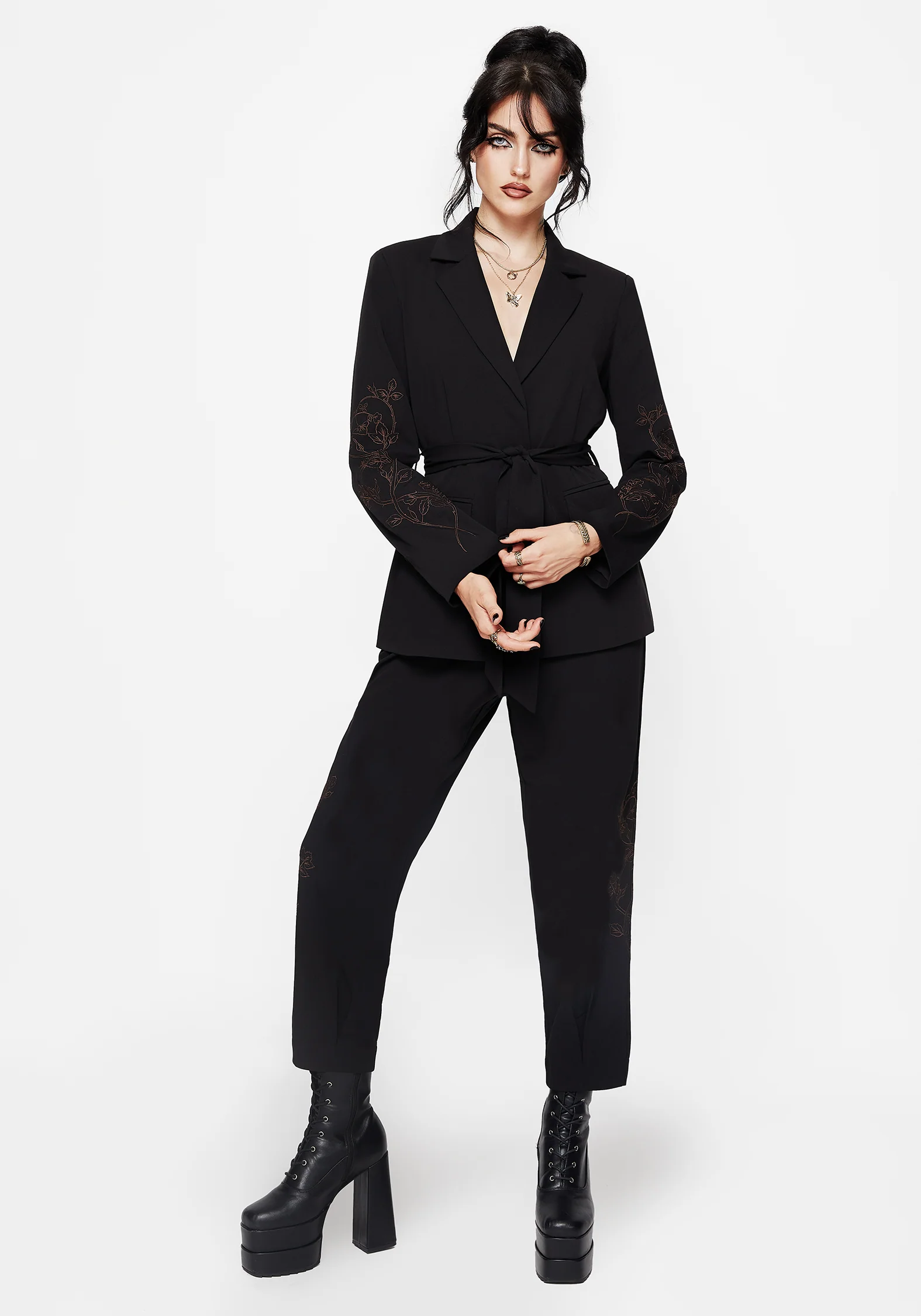 Renita Embroidered Belted Blazer - Image 4