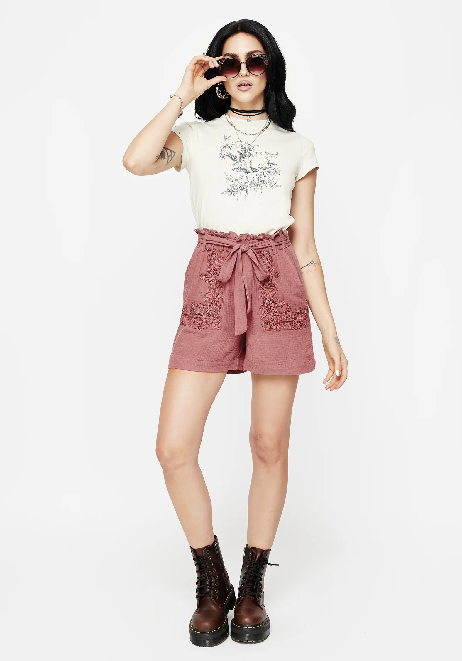 Rosamoth Applique Trim Cotton Tie Waist Shorts - Image 6