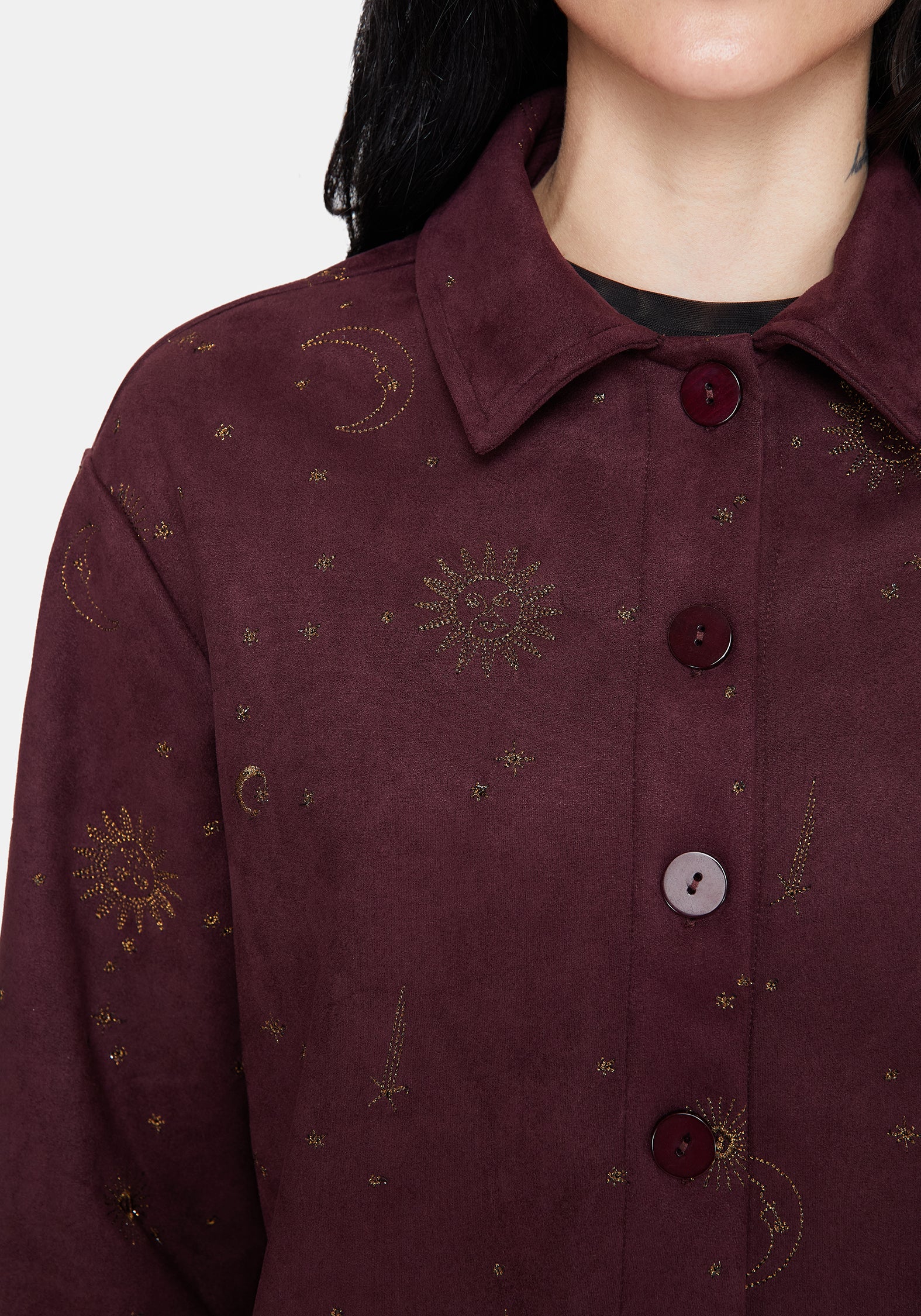 Rosia Celestial Print Suede Cropped Shacket - Image 2