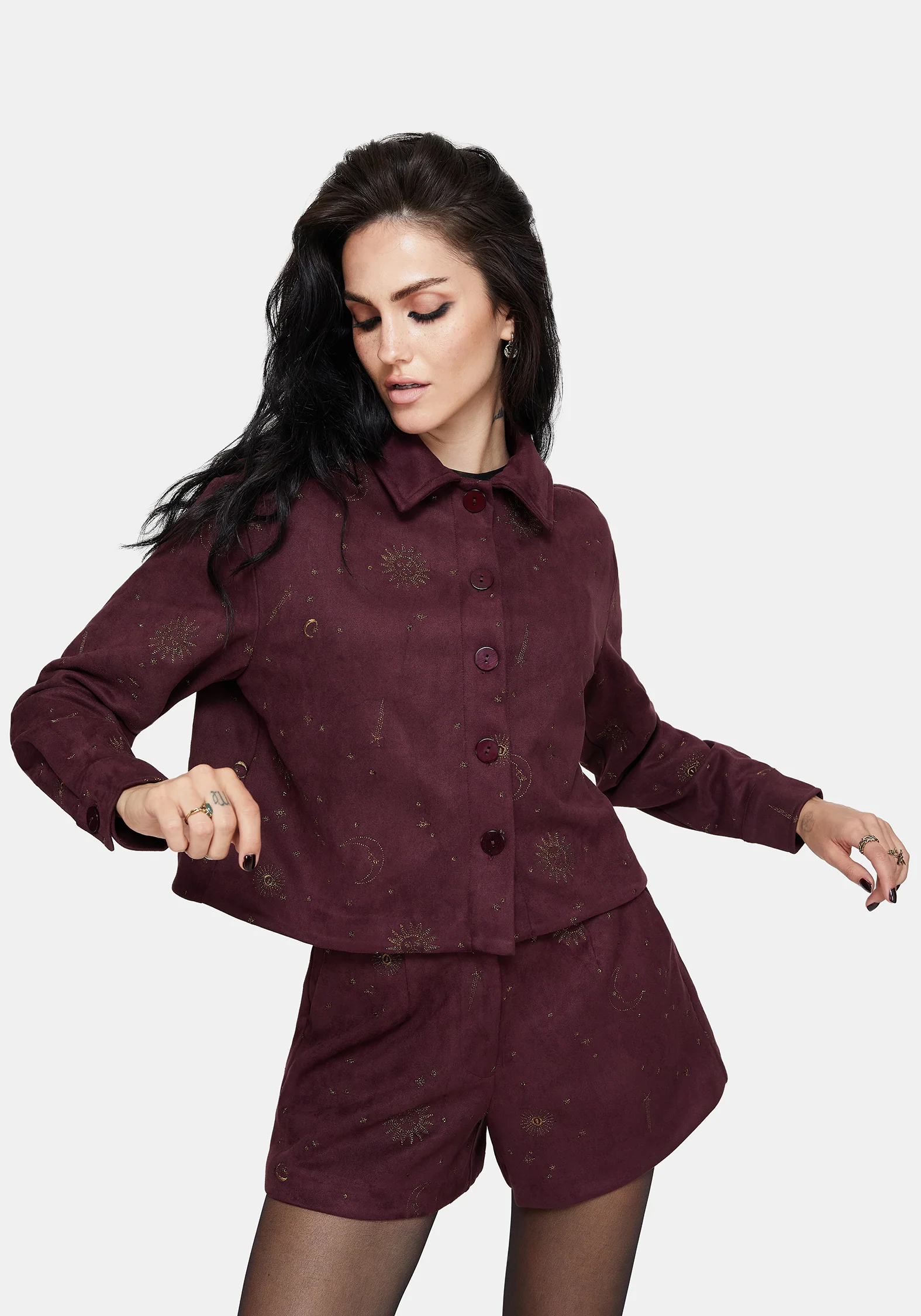 Rosia Celestial Print Suede Cropped Shacket - Image 5